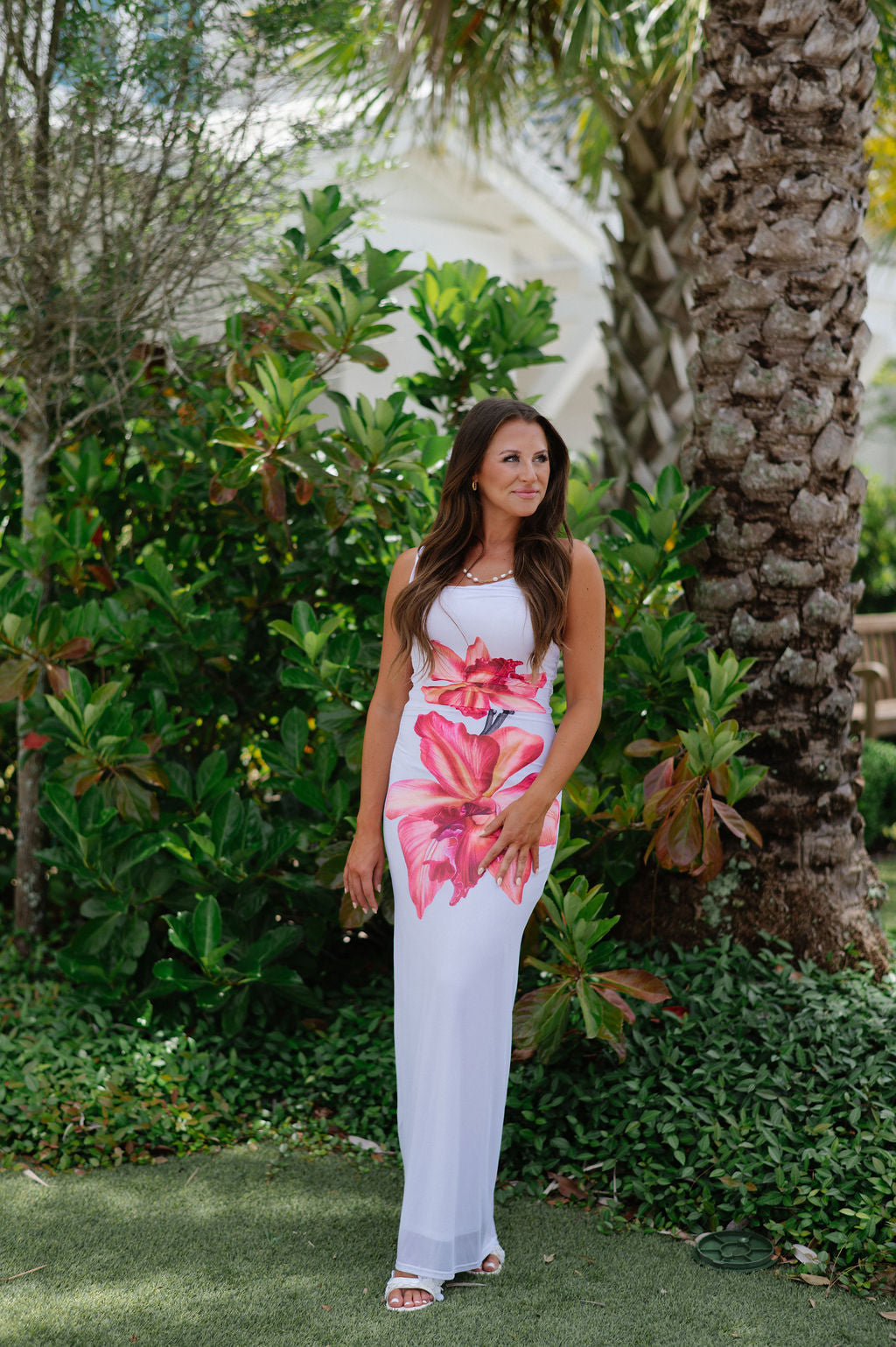 Ibiza Ruched Dress-White/Pink