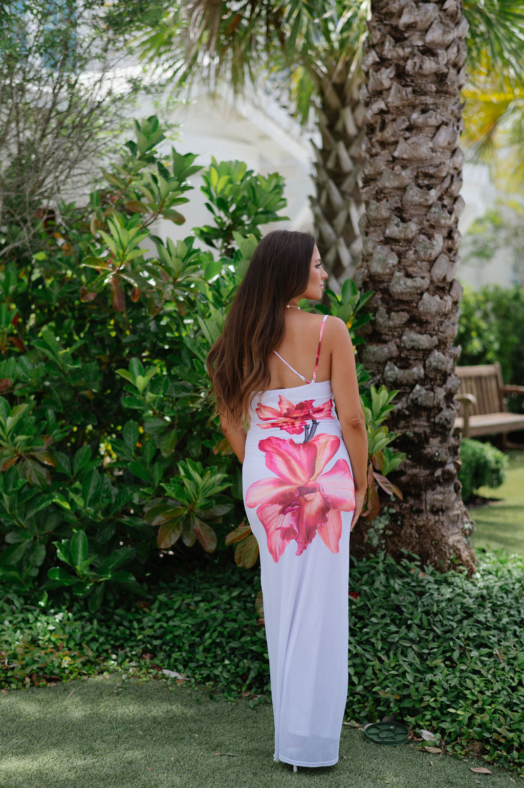 Ibiza Ruched Dress-White/Pink