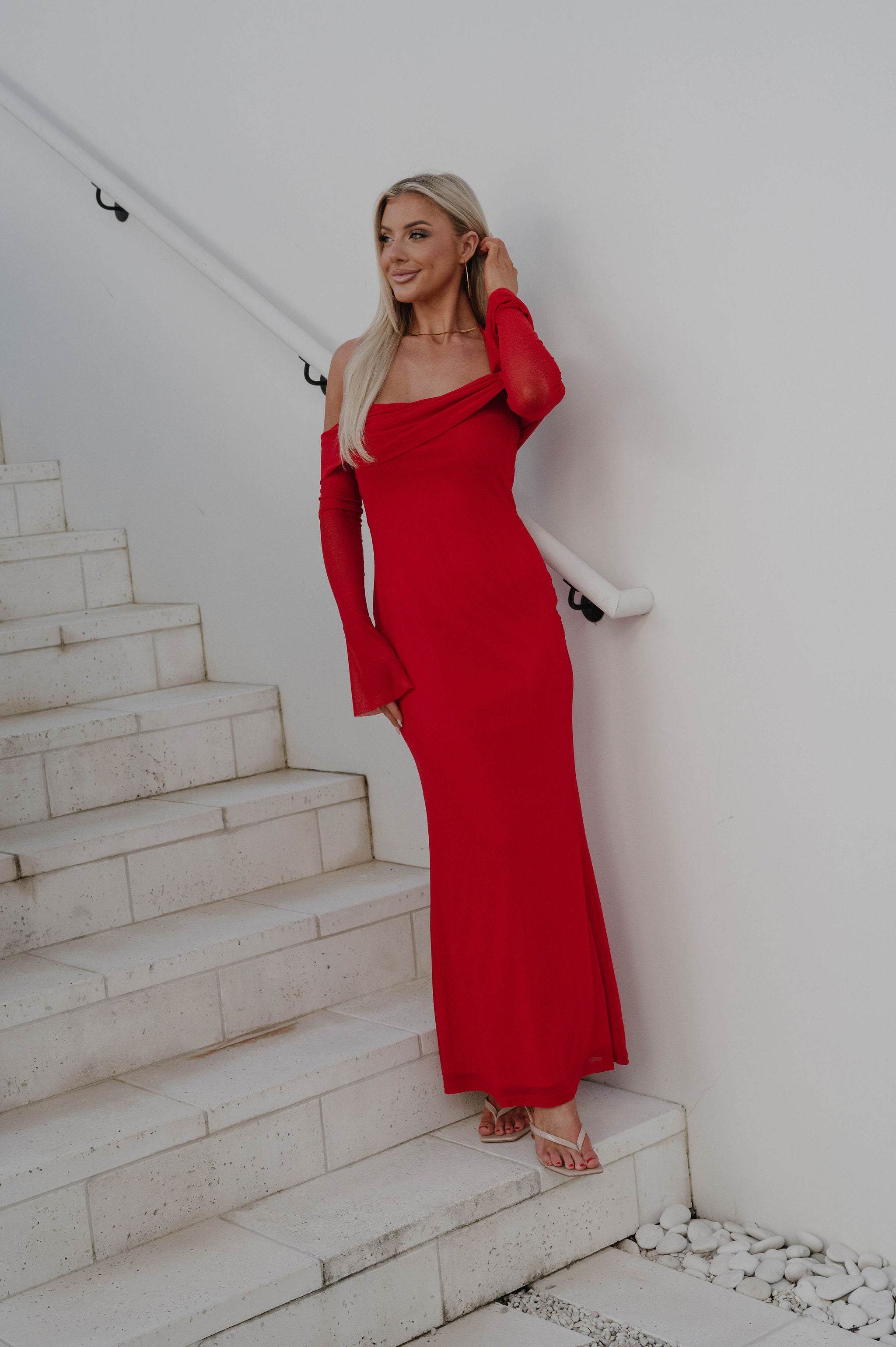 Addyson Mesh Maxi Dress-Red
