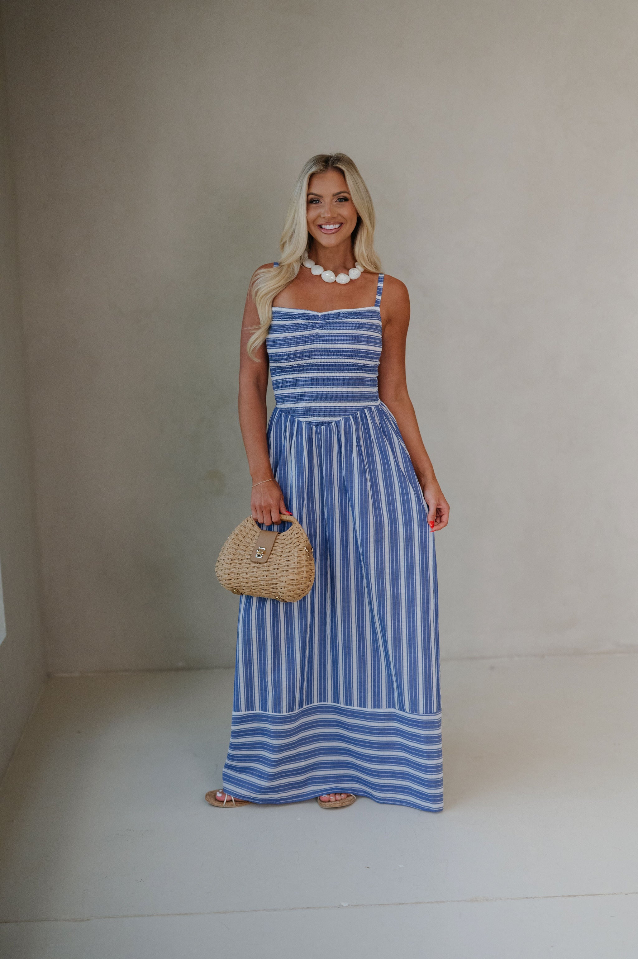 Camila Striped Maxi Dress-Blue/White