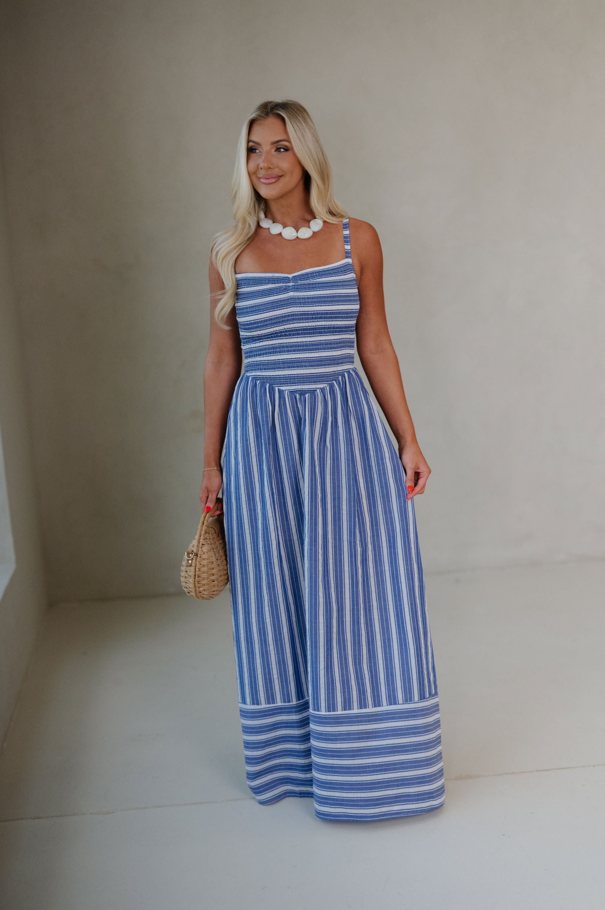 Camila Striped Maxi Dress-Blue/White