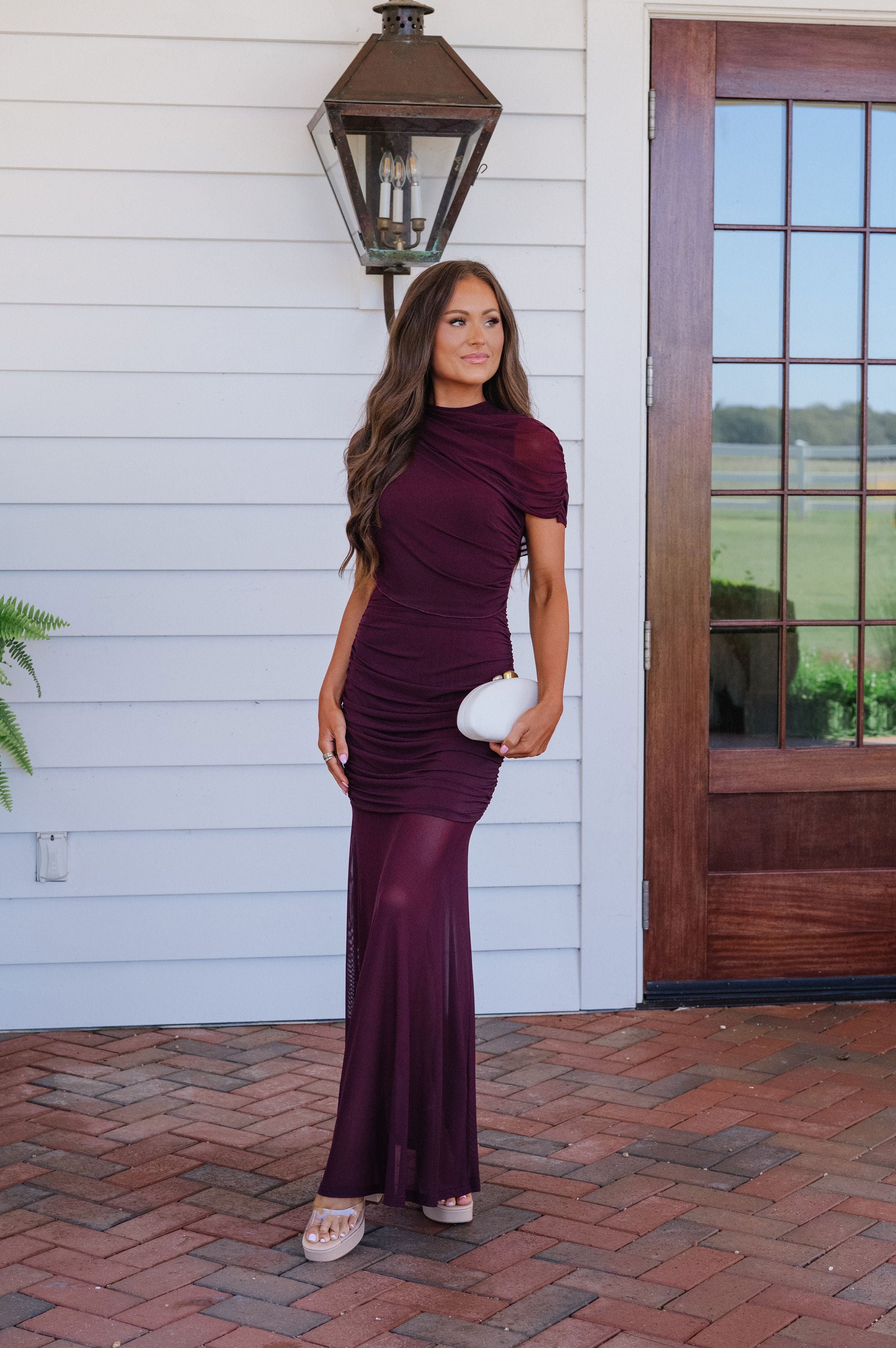 Annie Sheer Overlay Maxi Dress-Maroon