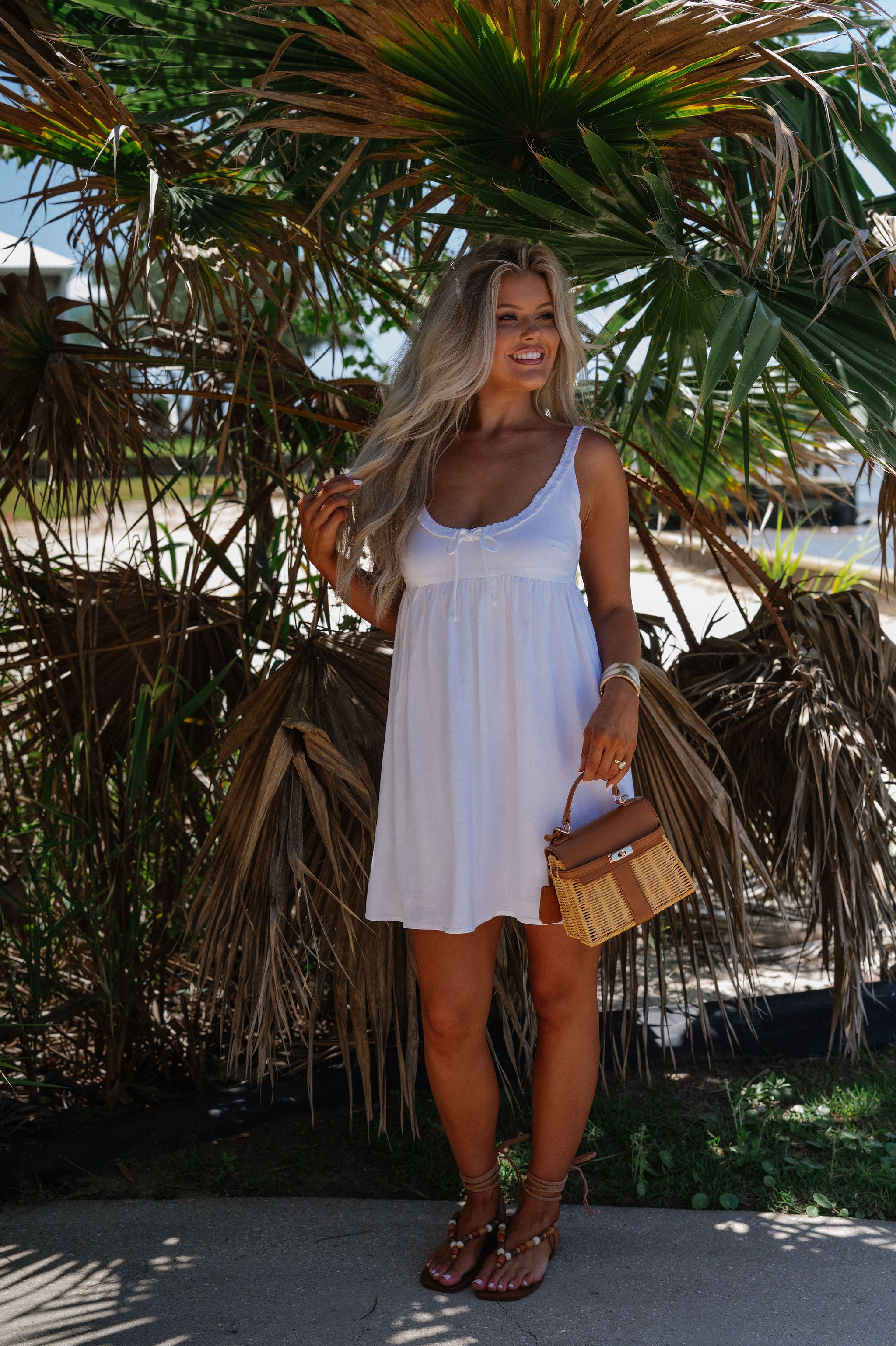 Ethel Babydoll Tie Mini Dress-Off White