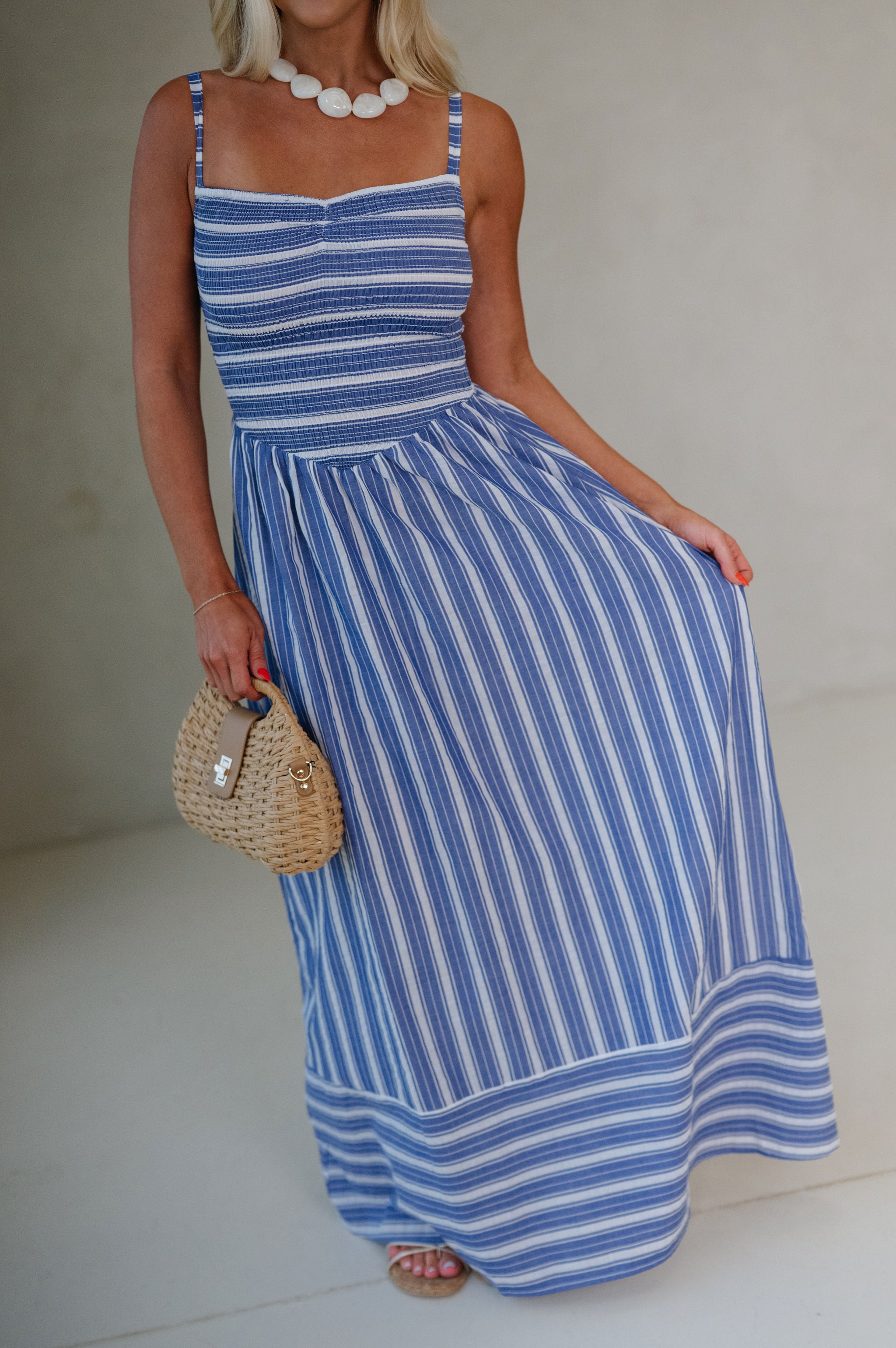 Camila Striped Maxi Dress-Blue/White
