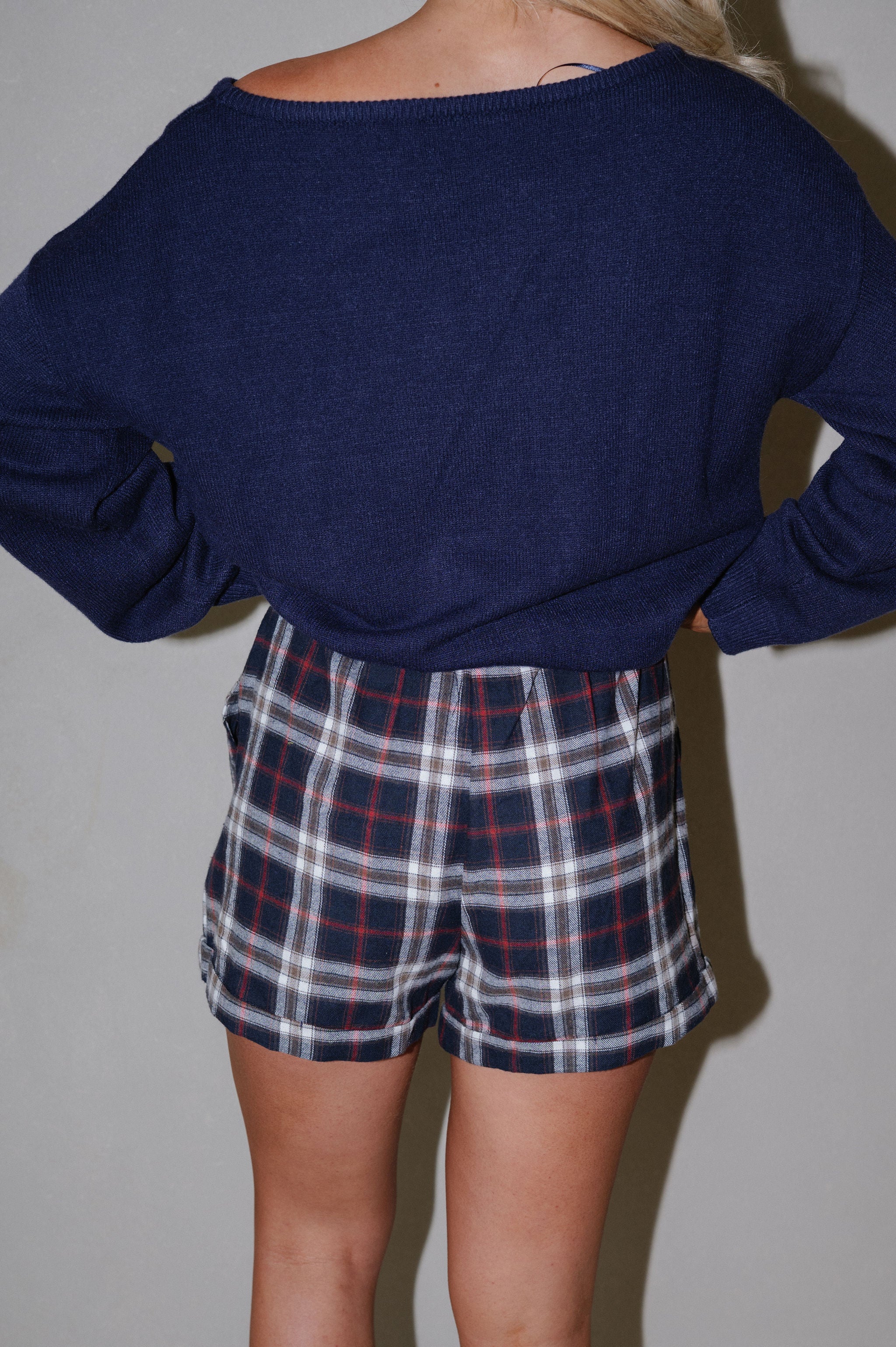 Flannel Plaid Boxer Shorts-Navy/Multi