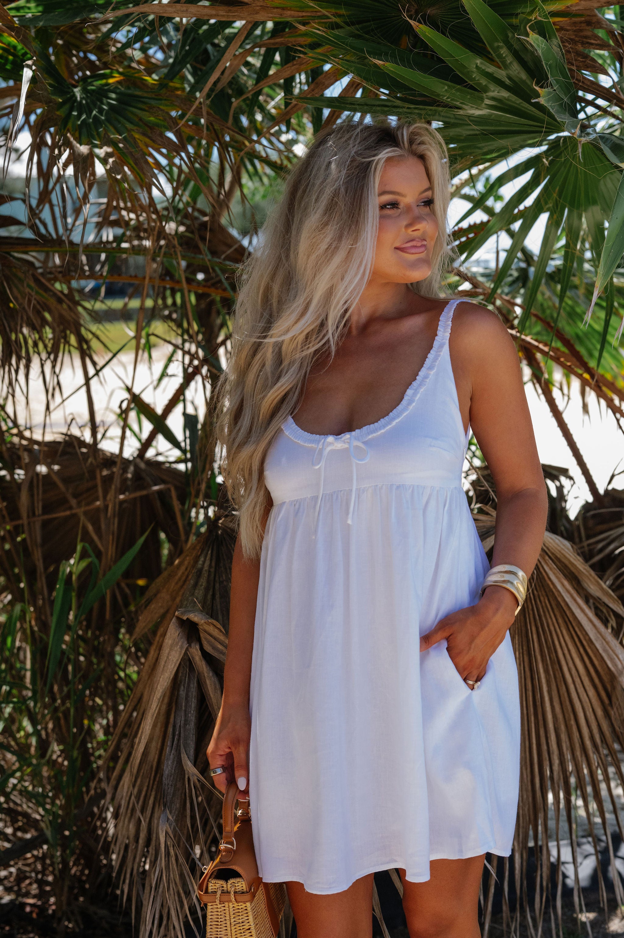 Ethel Babydoll Tie Mini Dress-Off White