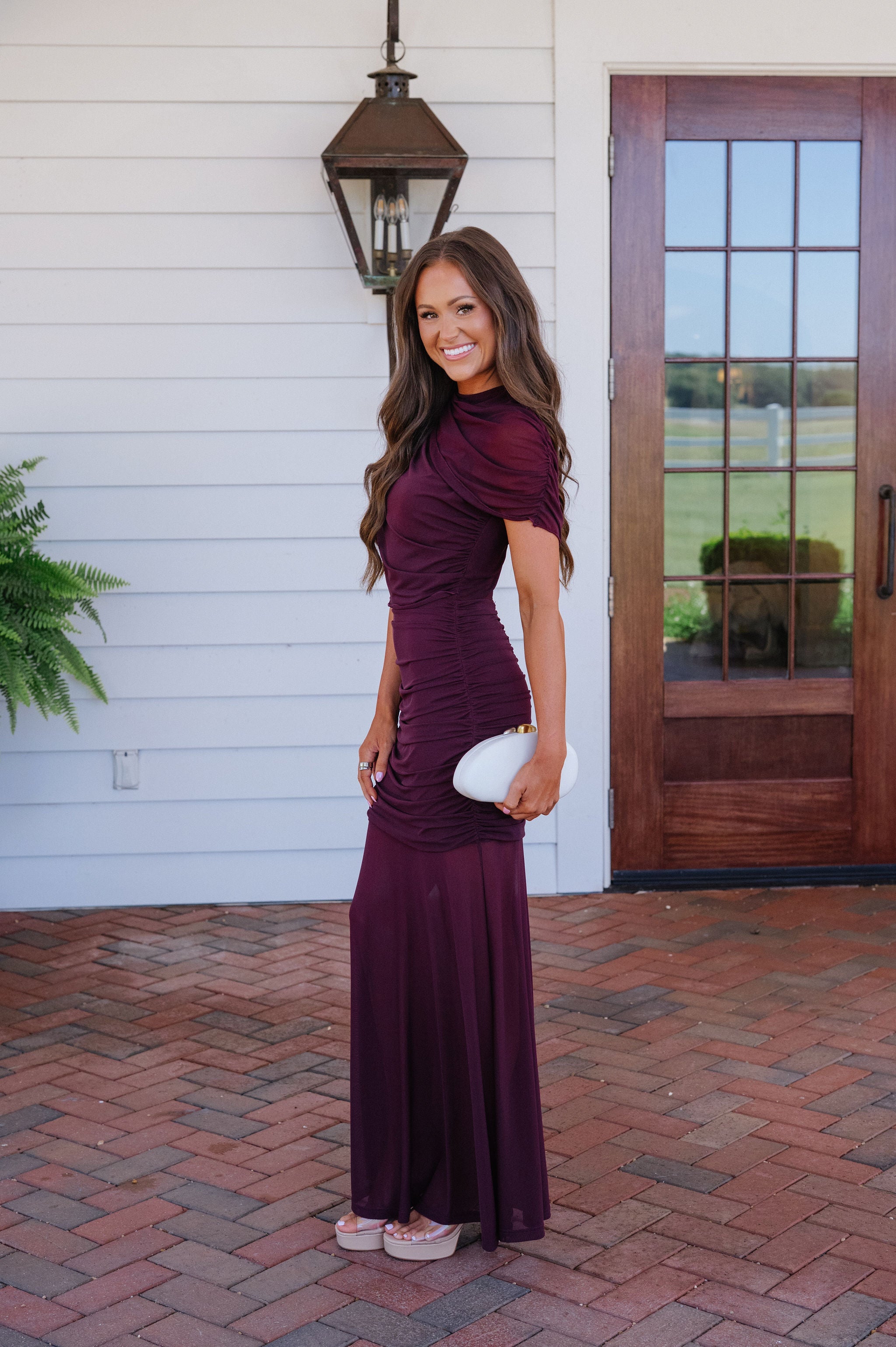 Annie Sheer Overlay Maxi Dress-Maroon