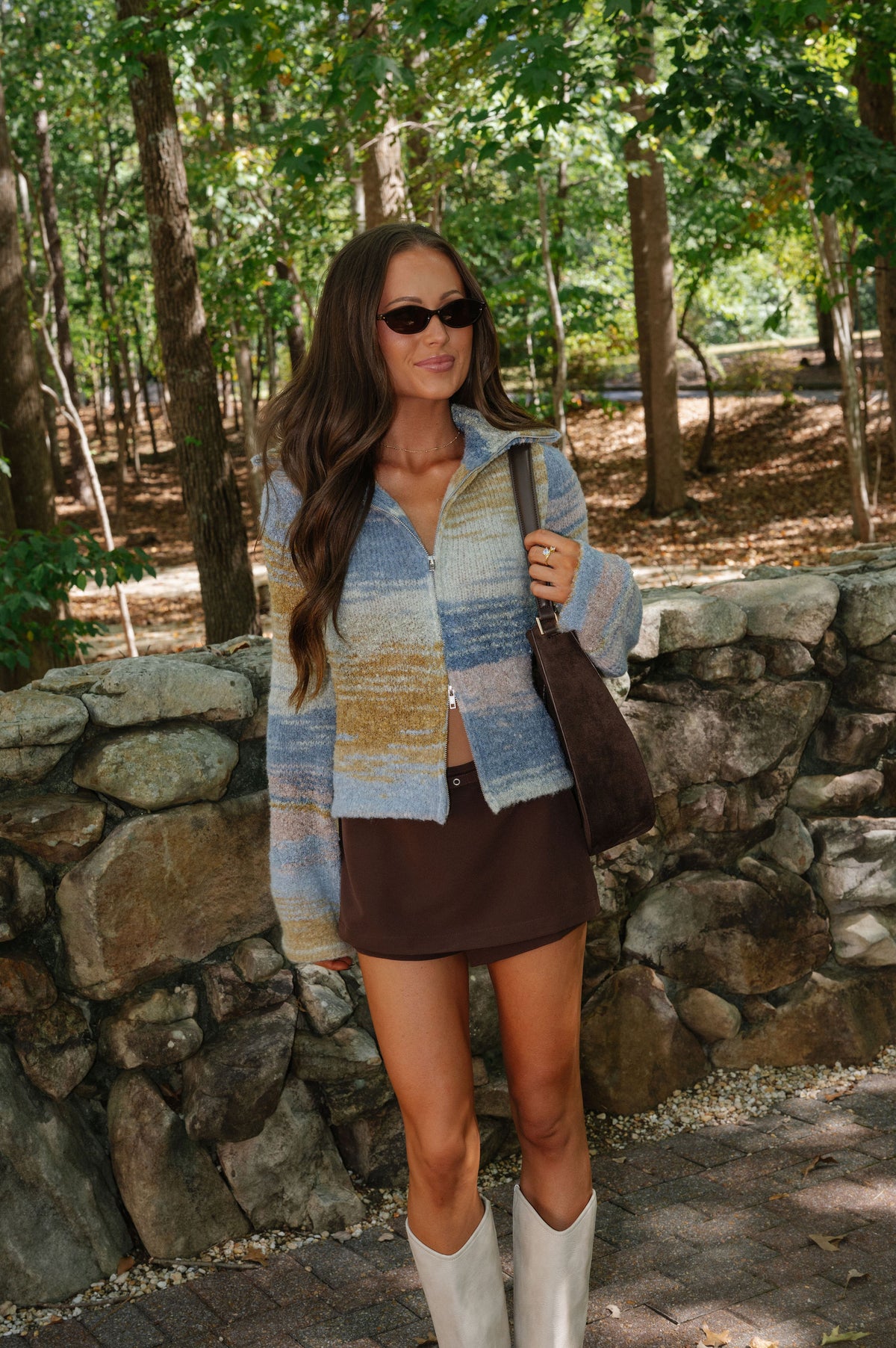 People Multi Zip Up Sweater-Blue Combo