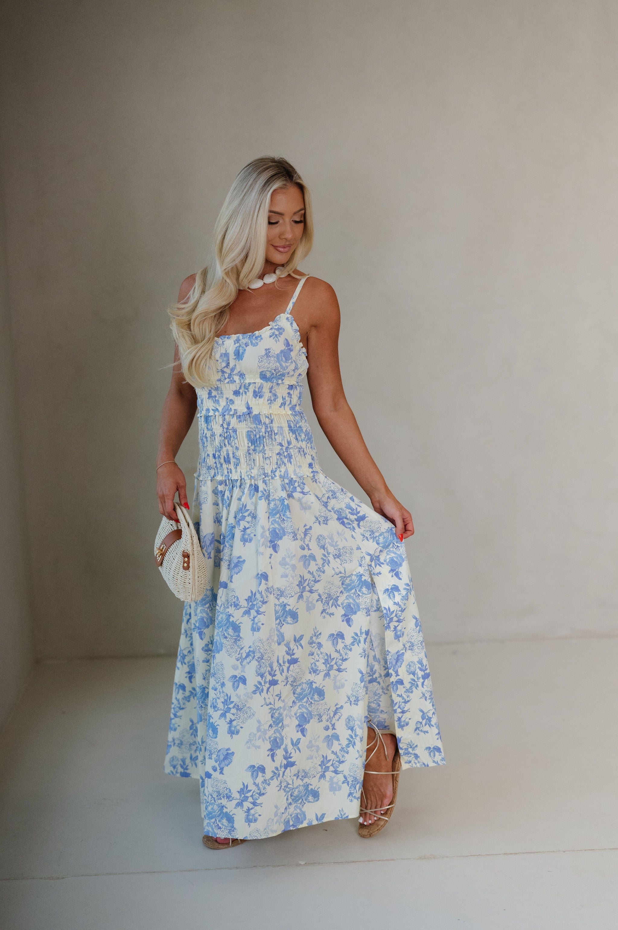 Lyla Dress-Cream/Blue