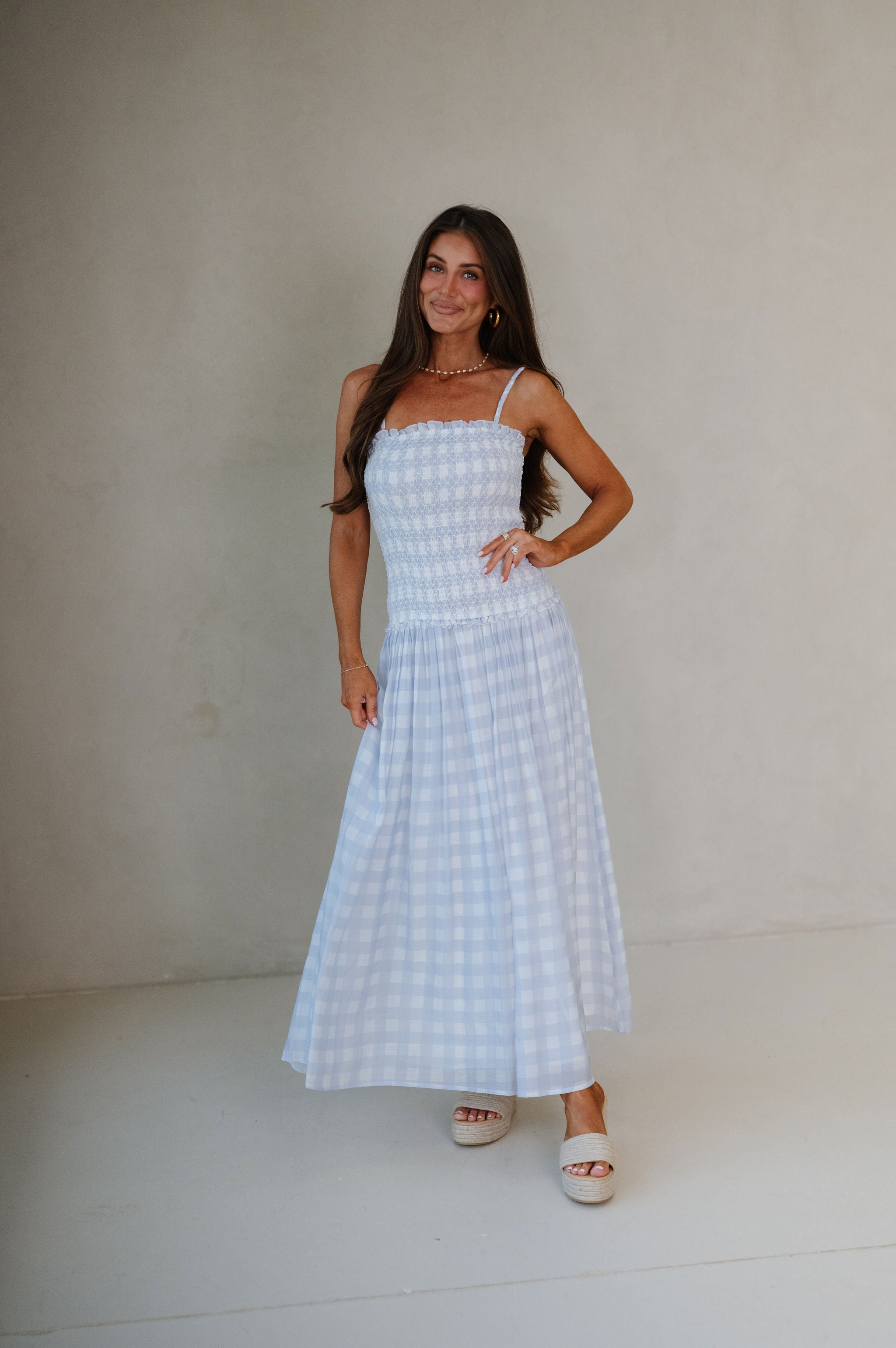 Layla Gingham Maxi Dress-Blue