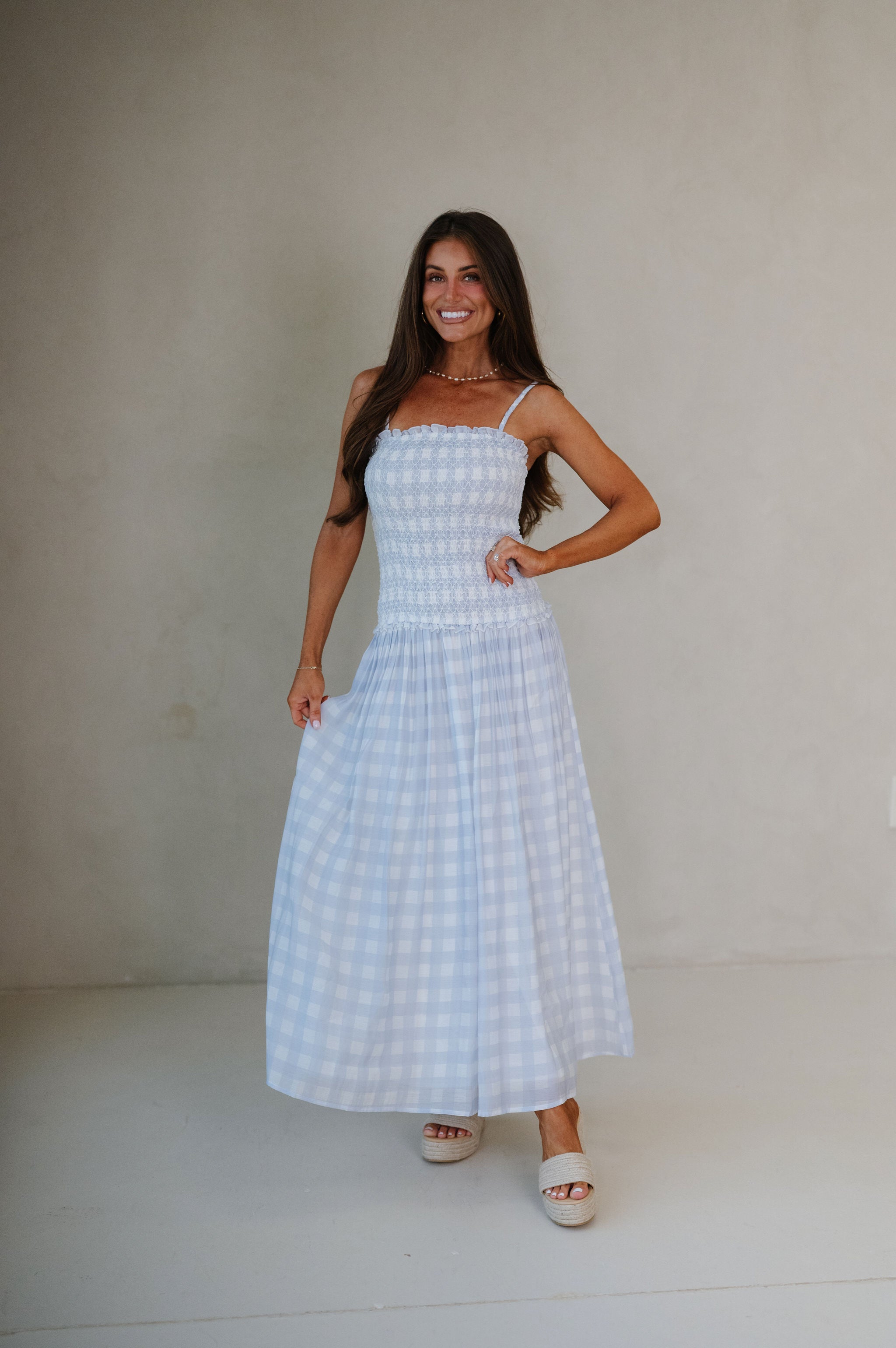 Layla Gingham Maxi Dress-Blue