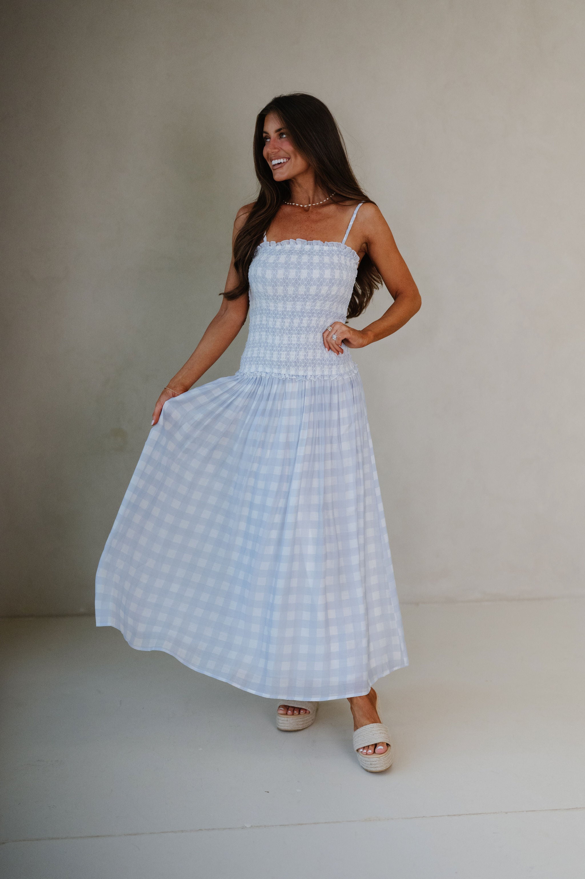 Layla Gingham Maxi Dress-Blue