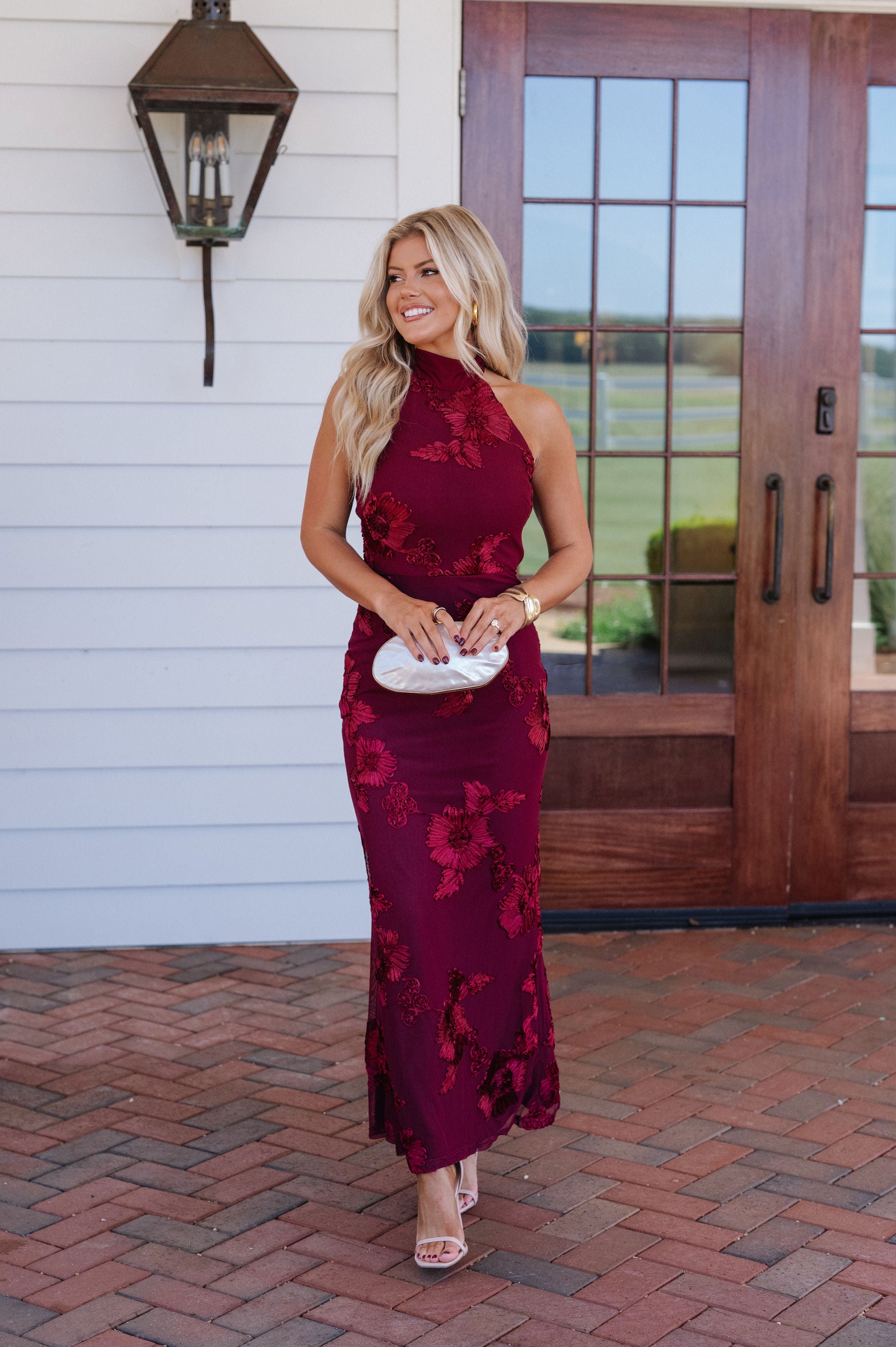 Tyler Floral High Neck Maxi Dress-Wine