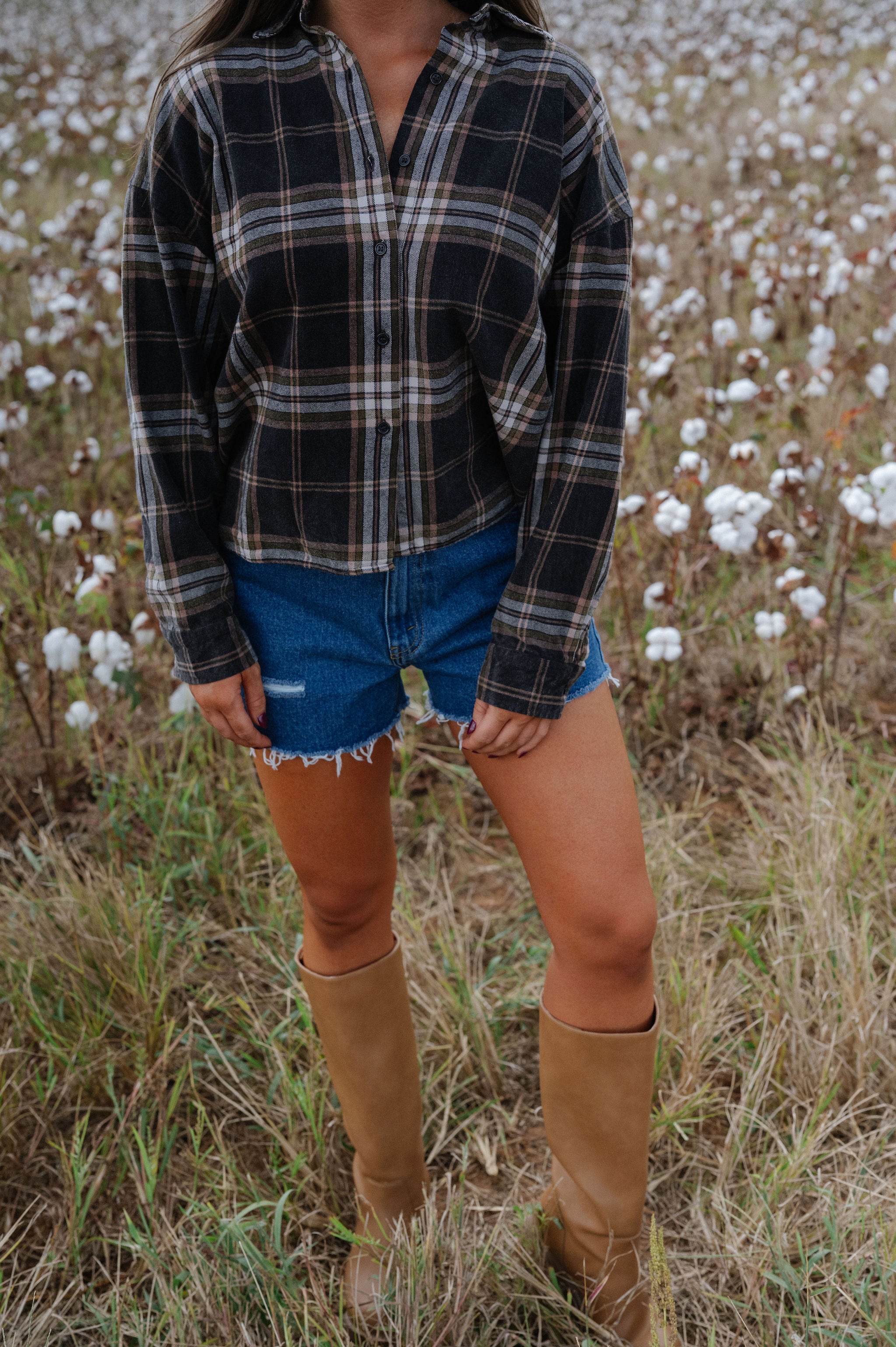 Percey Plaid Button Down Top-Black