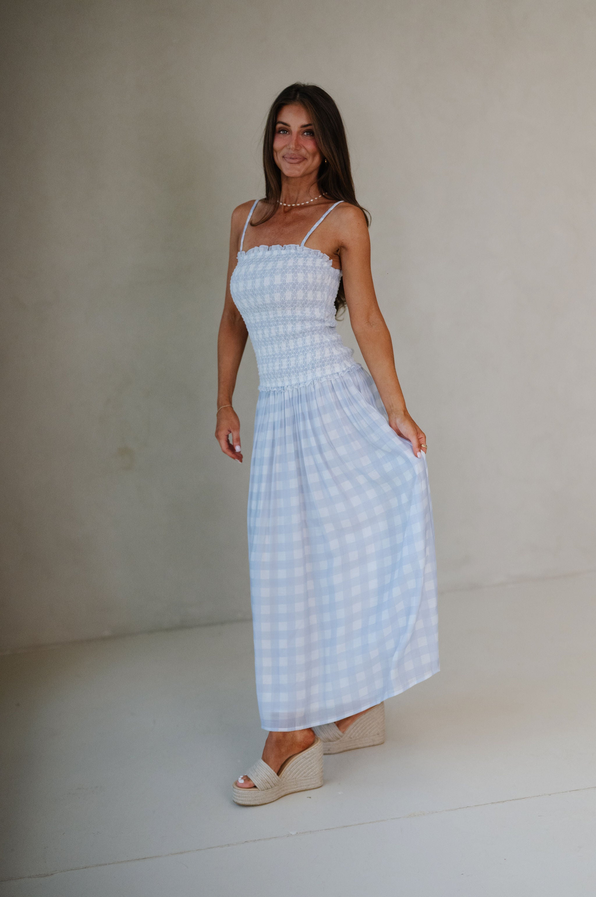 Layla Gingham Maxi Dress-Blue