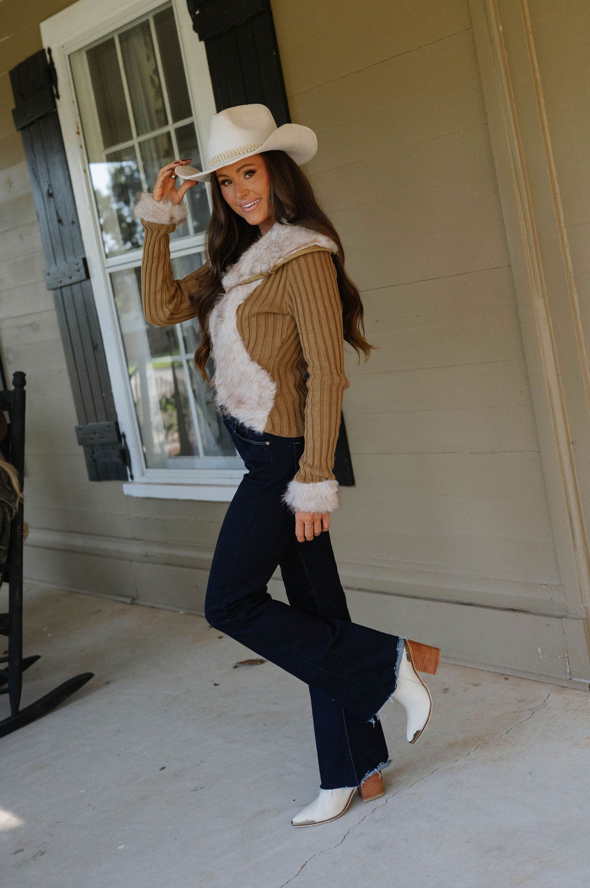 Stephanie Faux Fur Sweater-Taupe