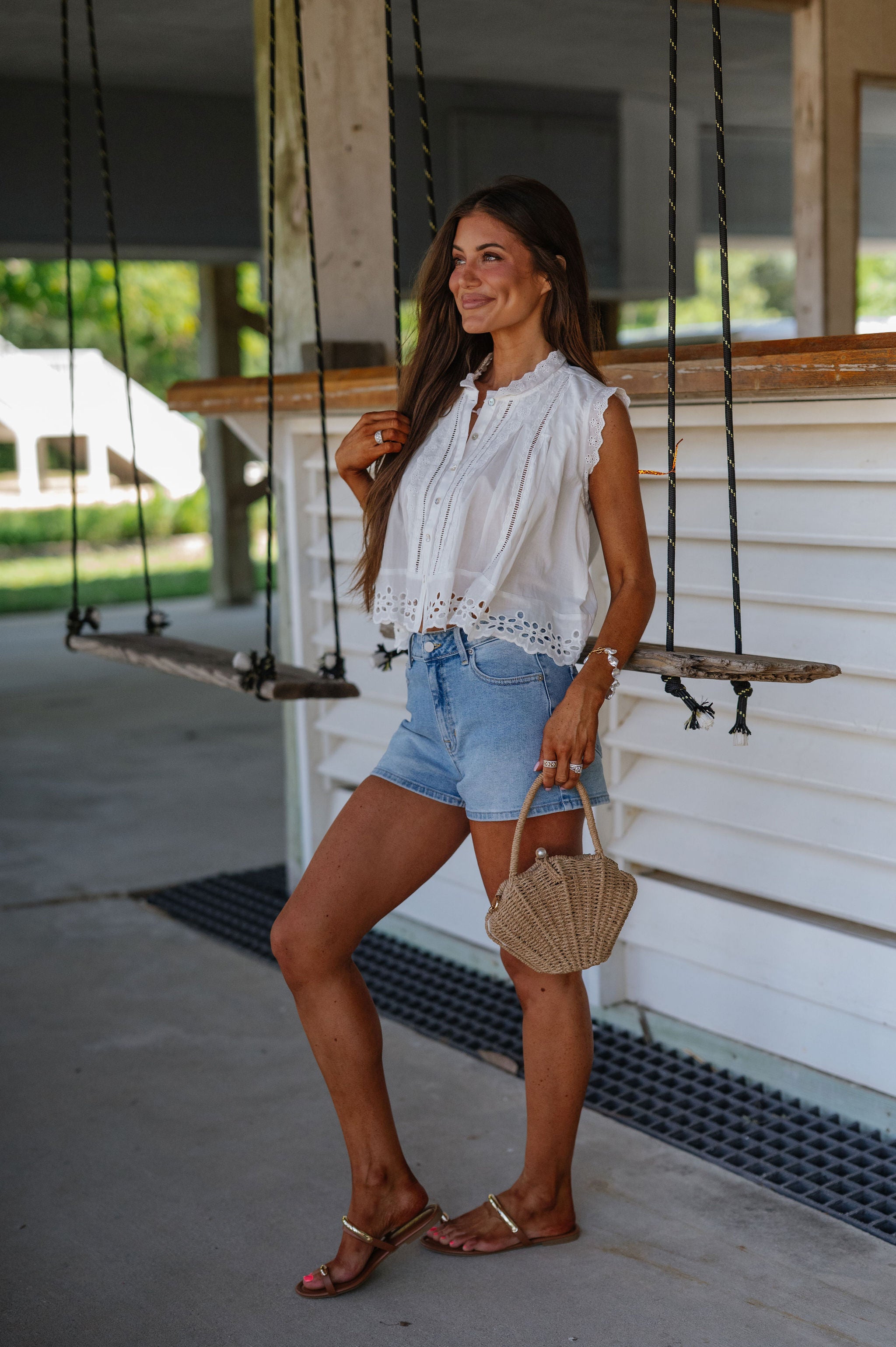 Ansley Eyelet Top-White