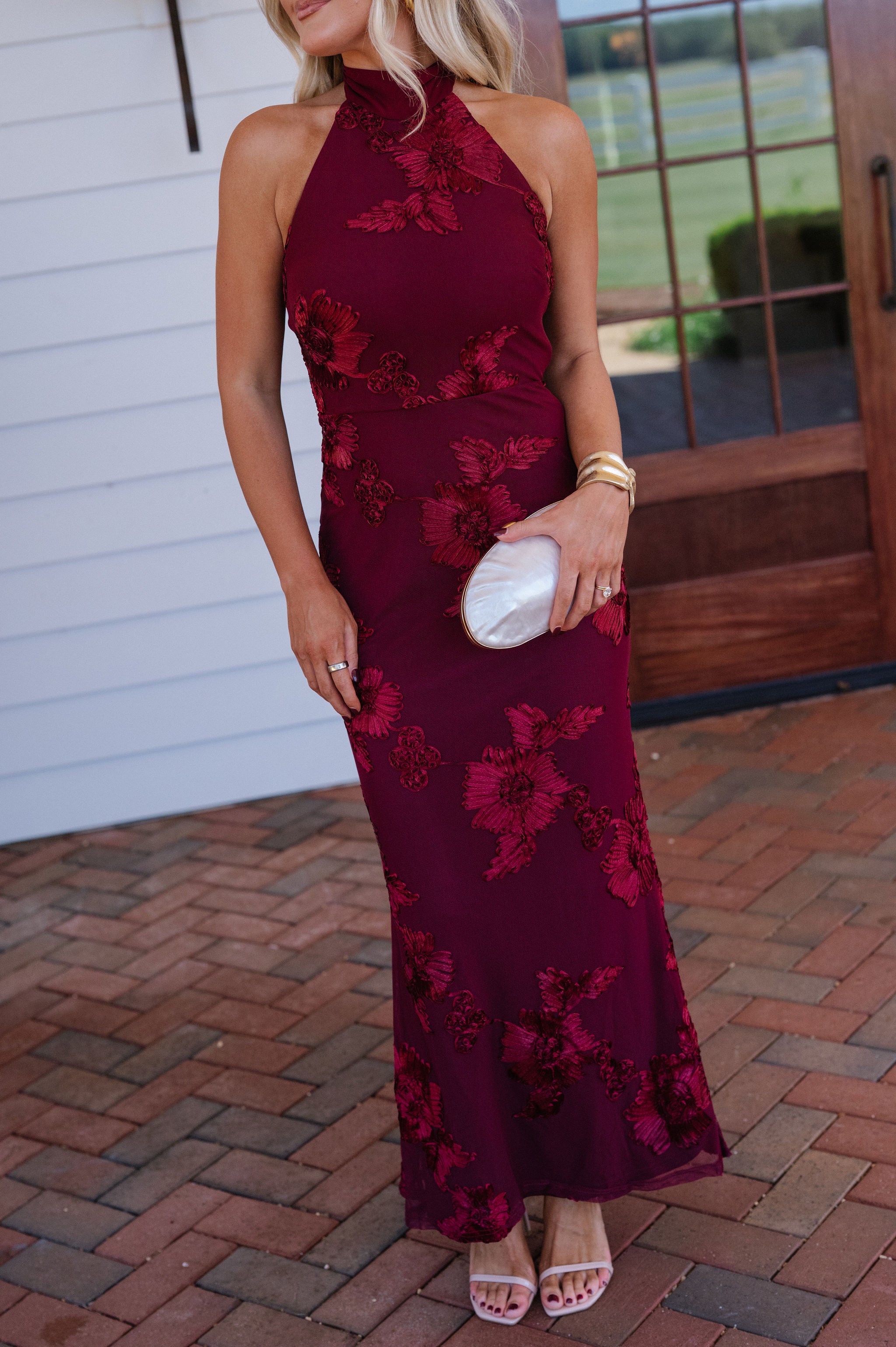 Tyler Floral High Neck Maxi Dress-Wine