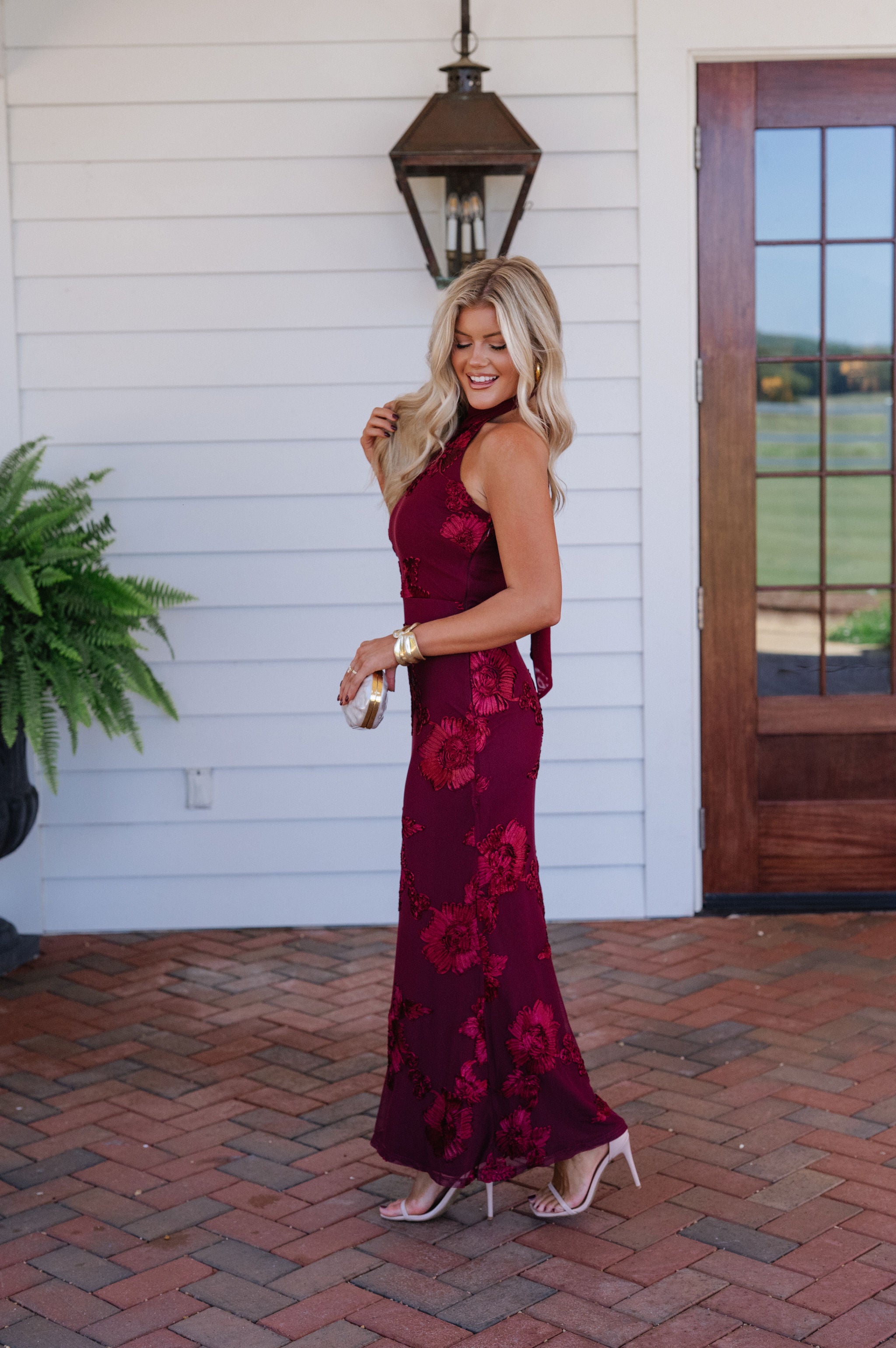 Tyler Floral High Neck Maxi Dress-Wine