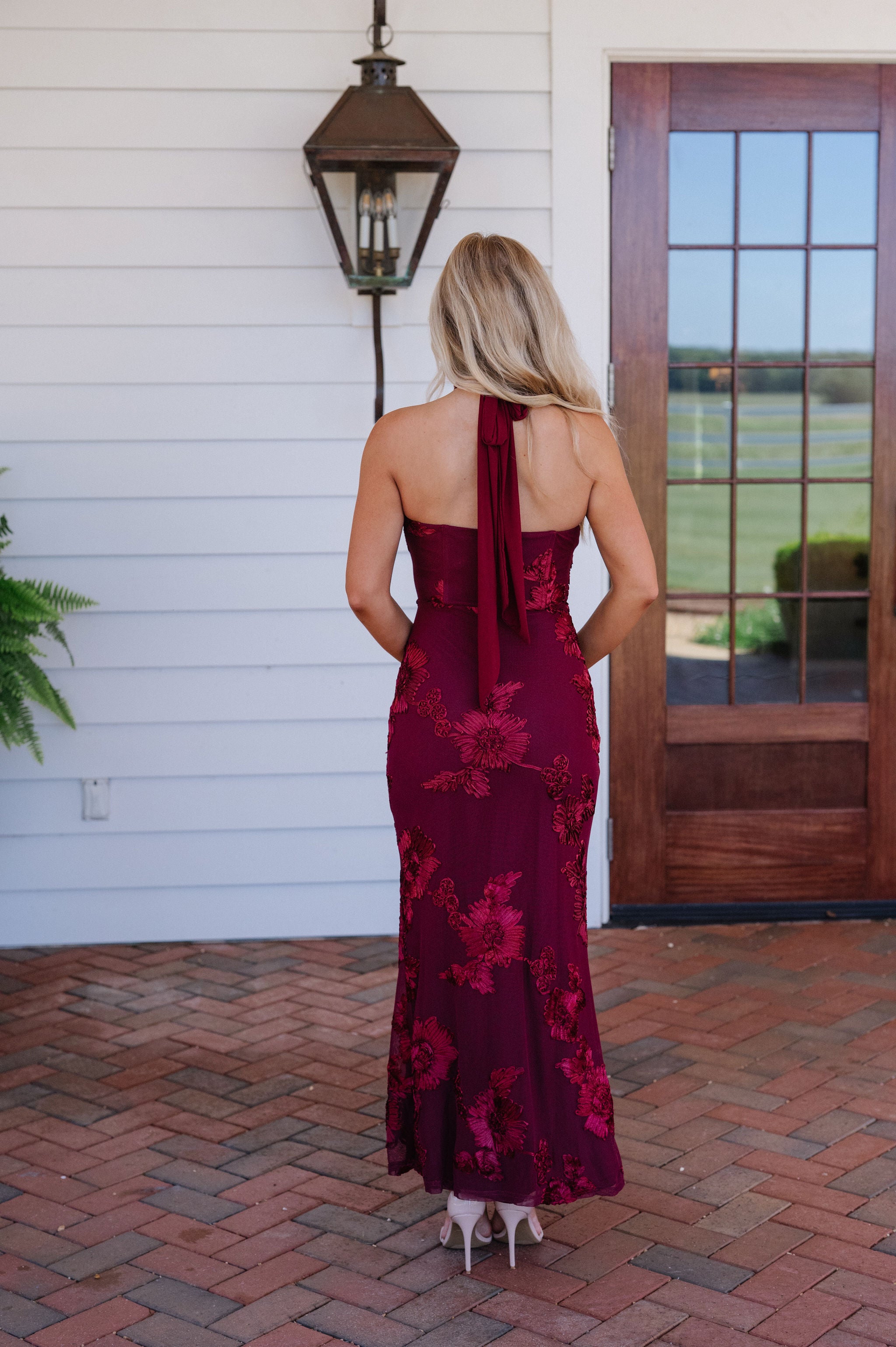 Tyler Floral High Neck Maxi Dress-Wine