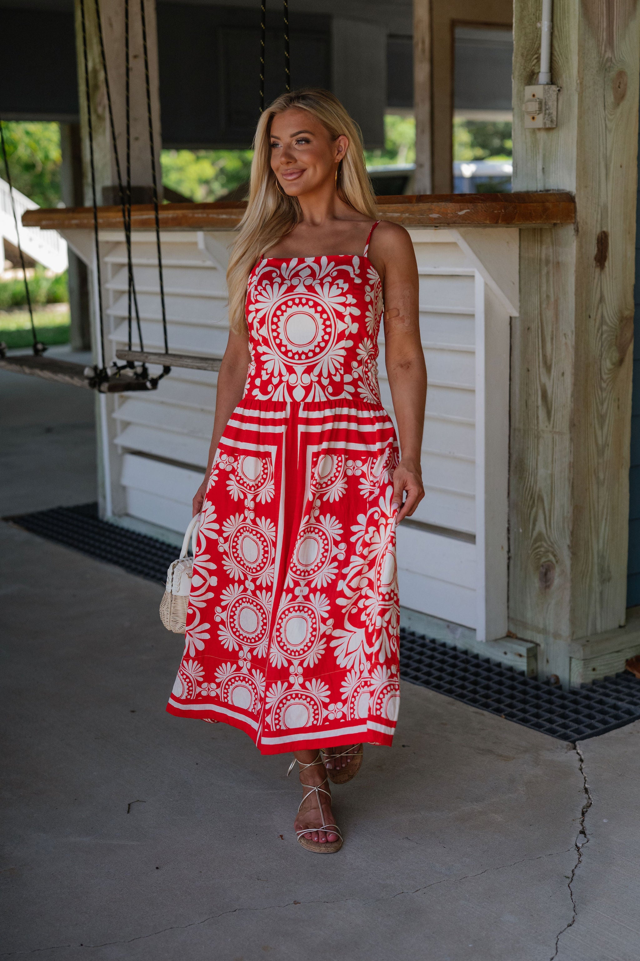 Josephine Midi Dress-Red/Ivory