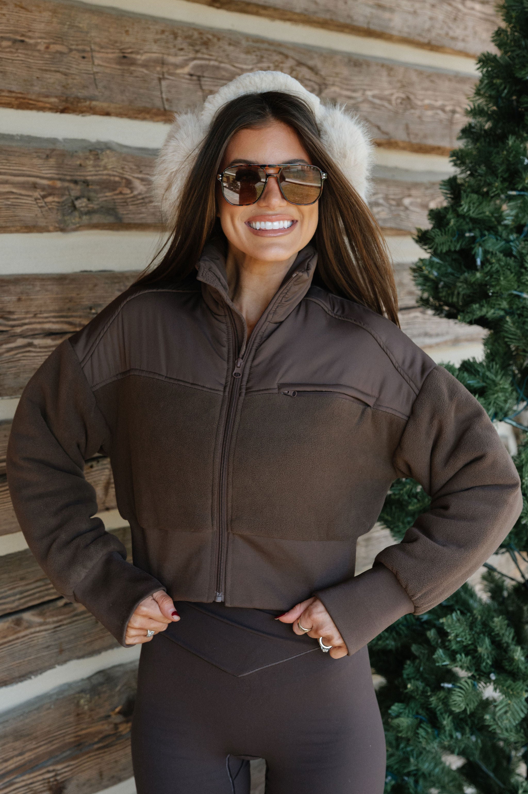Fleece Cropped Jacket-Chocolate
