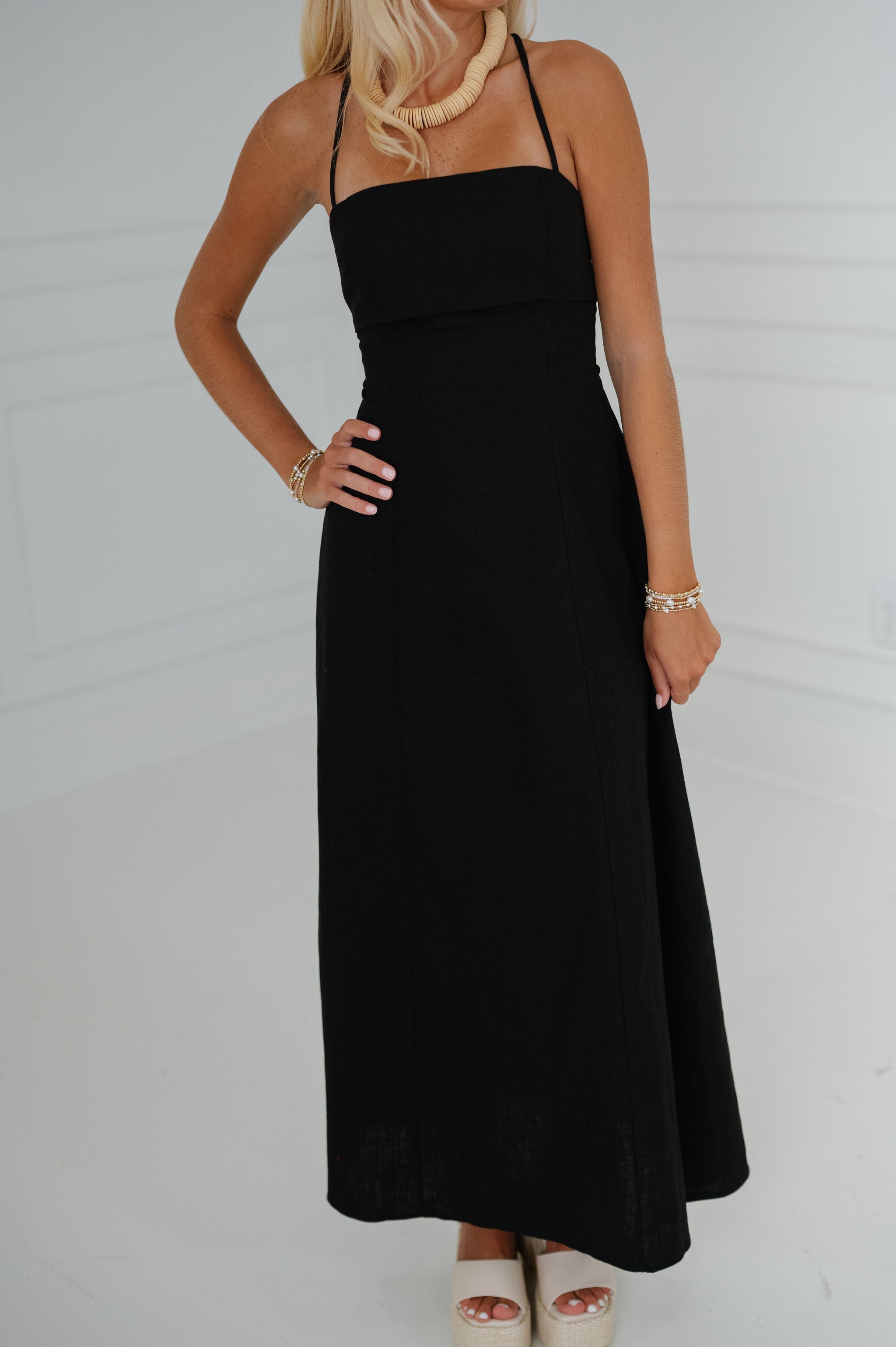 MEYAME LINEN DRESS ノースリーブ ブラック Macie Linen Midi Dress-Black