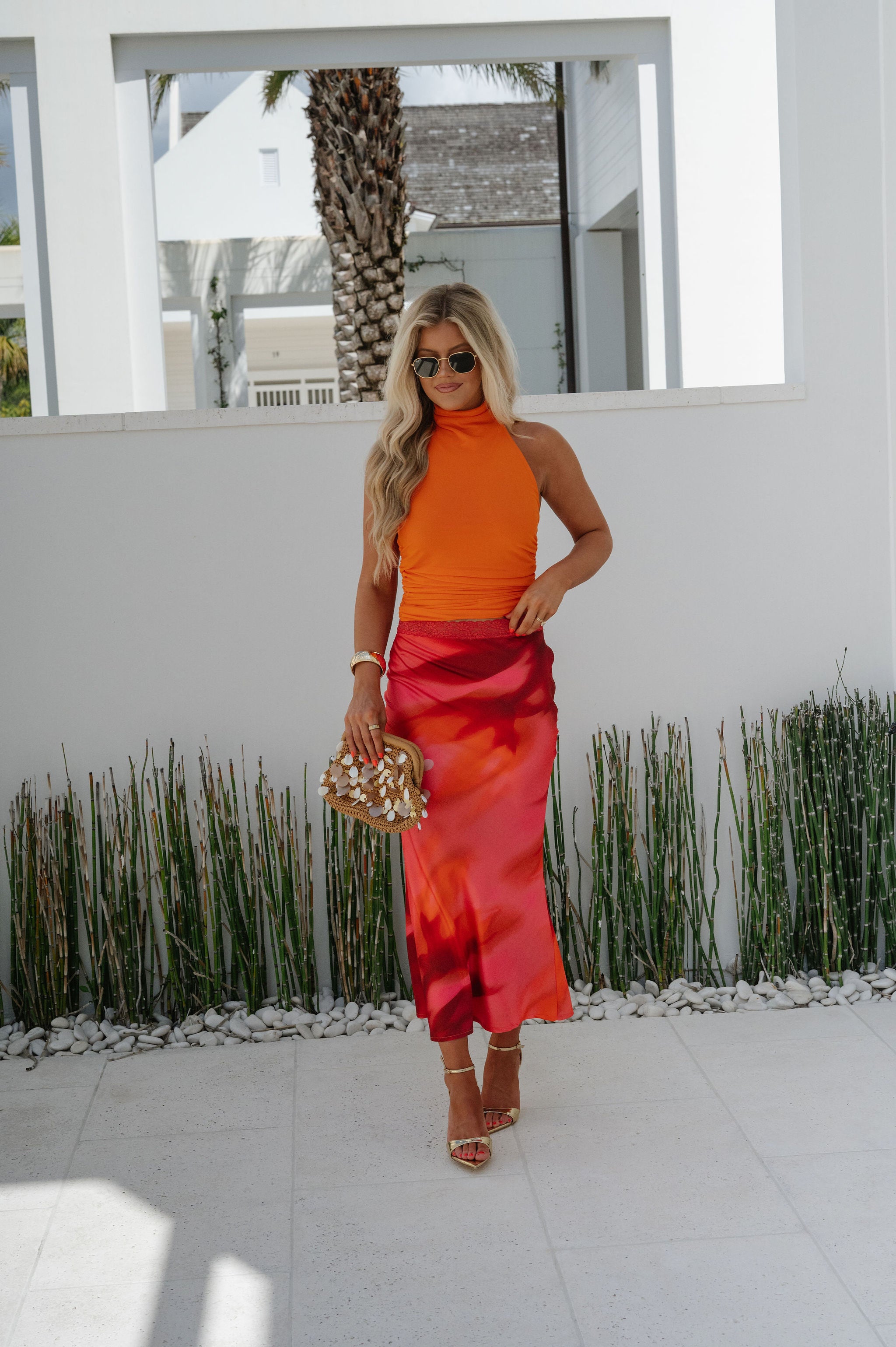 Avery Satin Maxi Skirt-Magenta Red