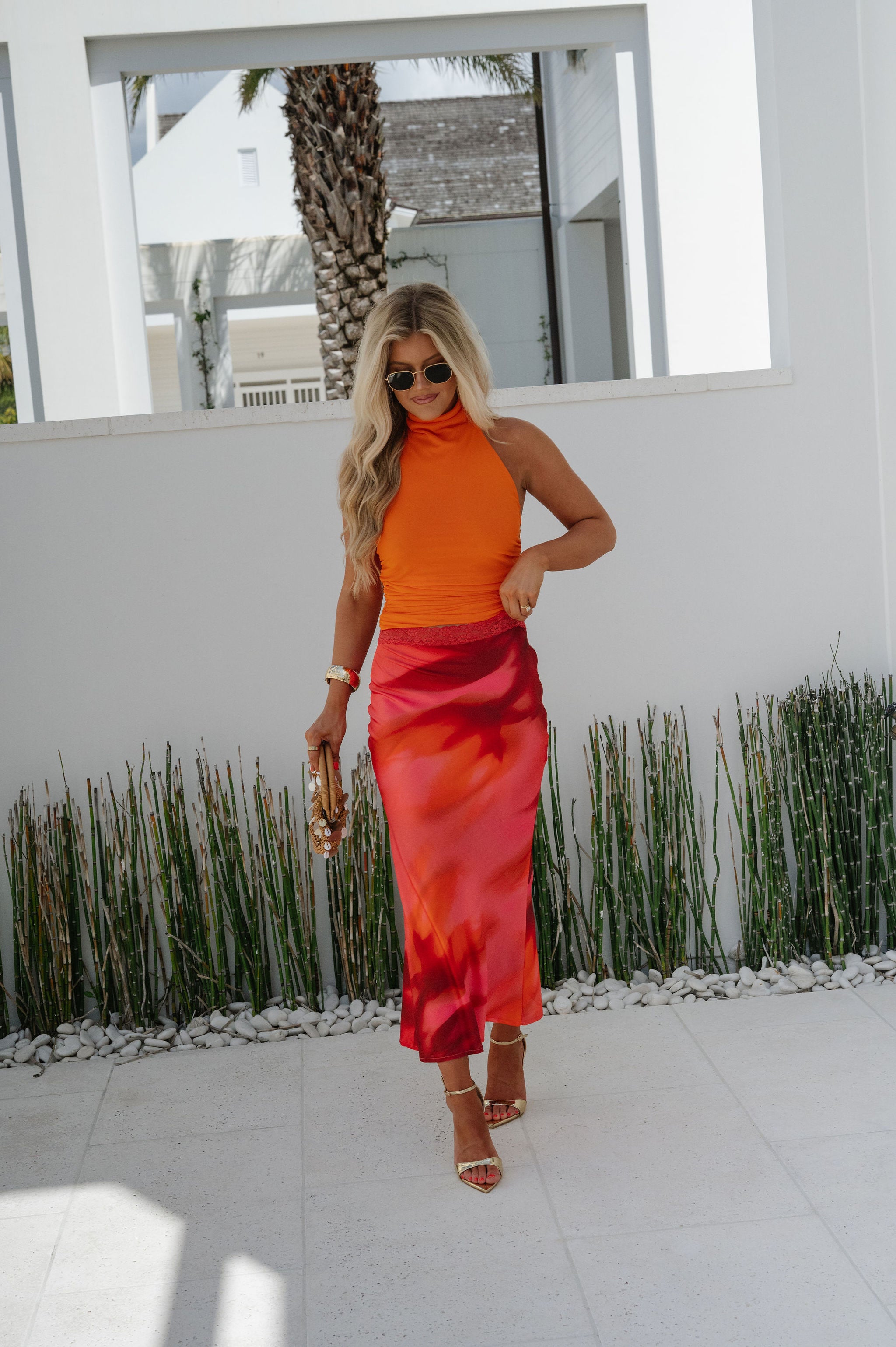 Avery Satin Maxi Skirt-Magenta Red