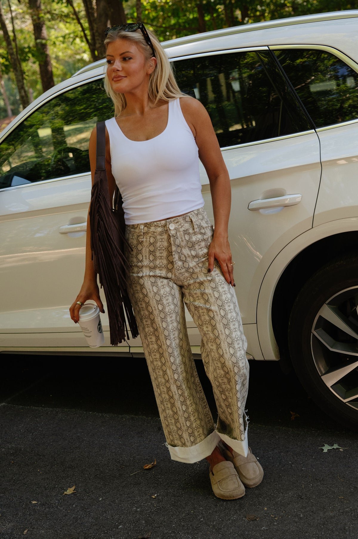 Corie Snake Printed Pants-Beige