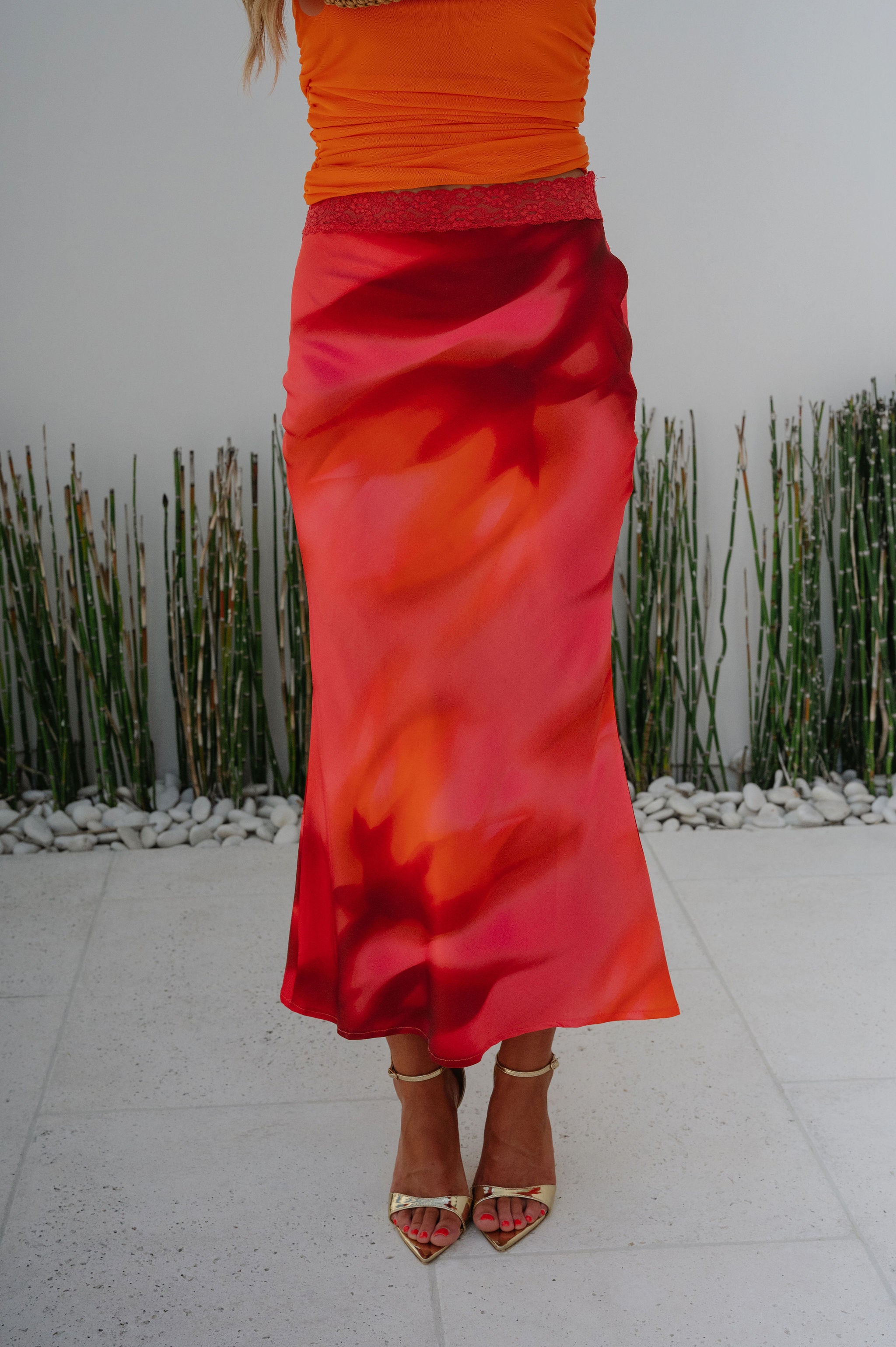 Avery Satin Maxi Skirt-Magenta Red