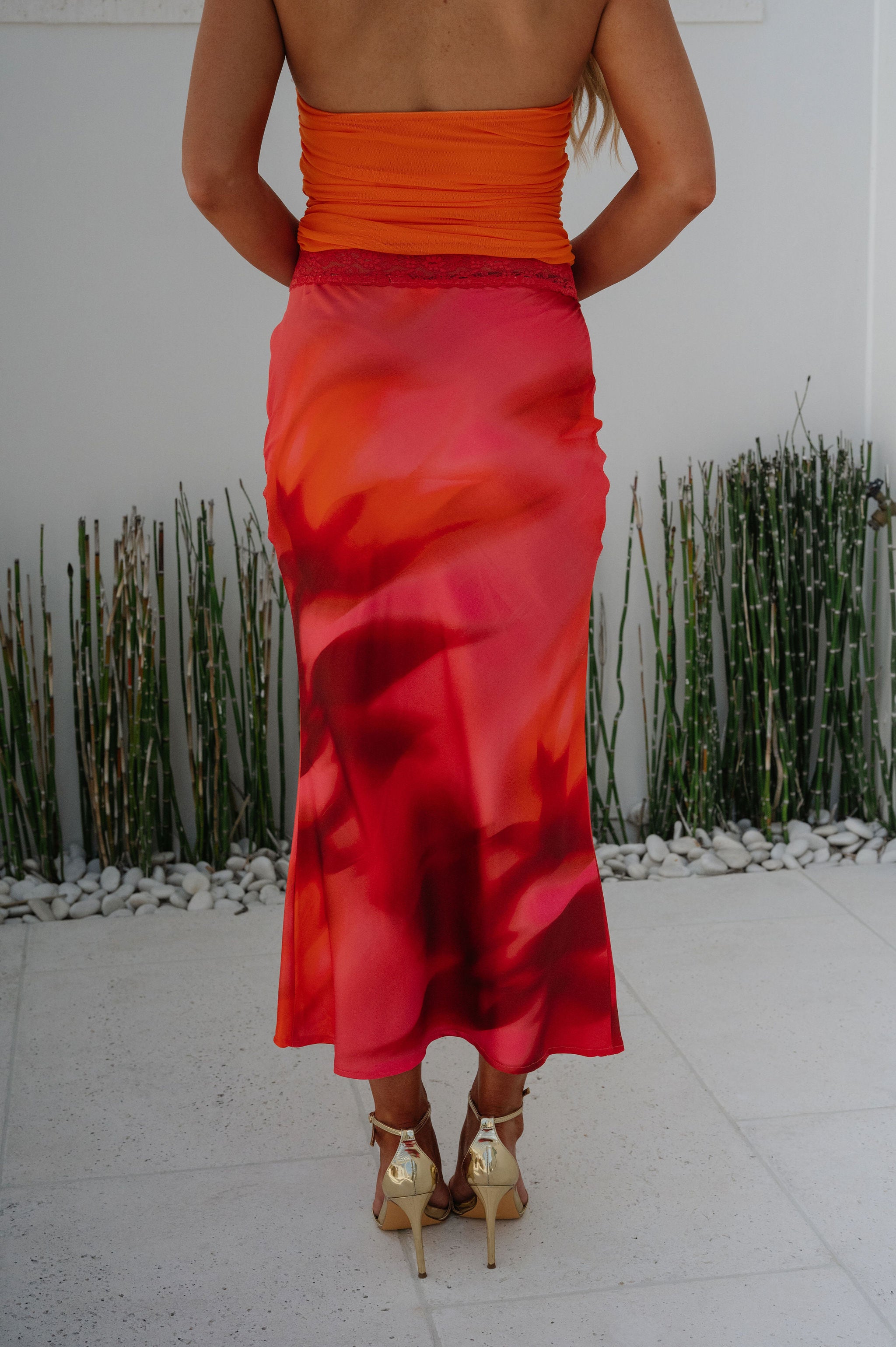 Avery Satin Maxi Skirt-Magenta Red