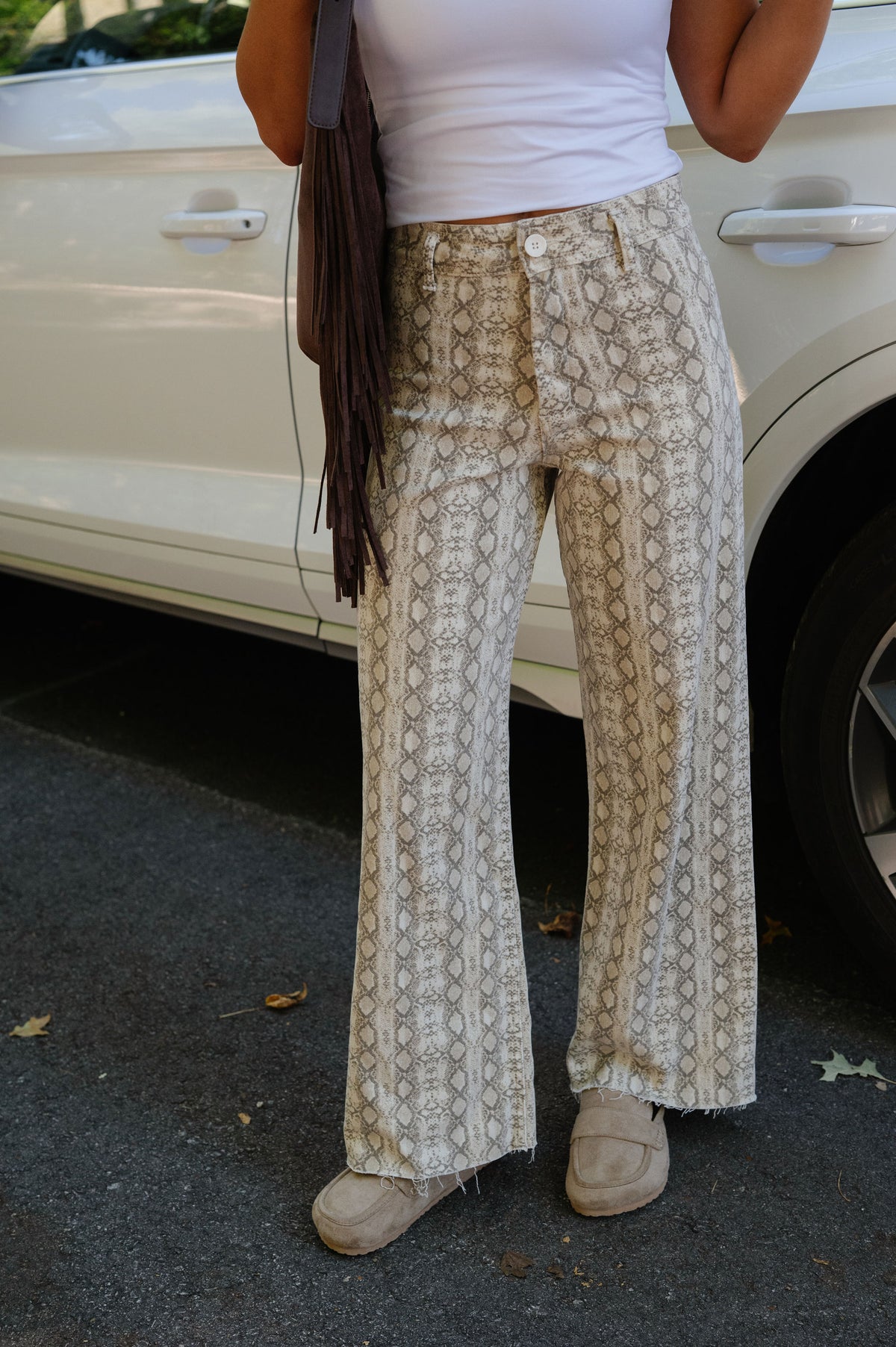 Corie Snake Printed Pants-Beige