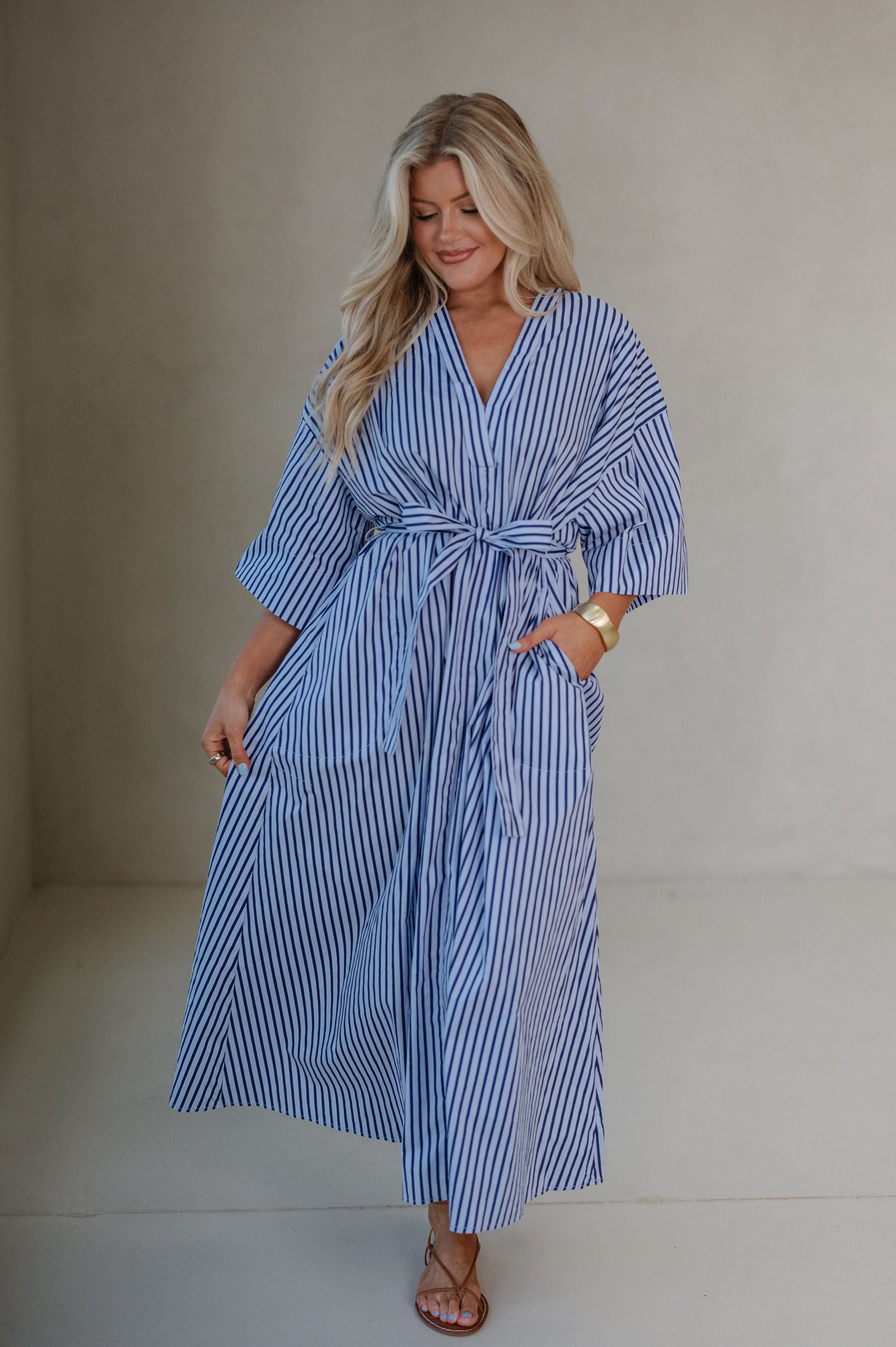 Molly Striped Midi Dress-Blue