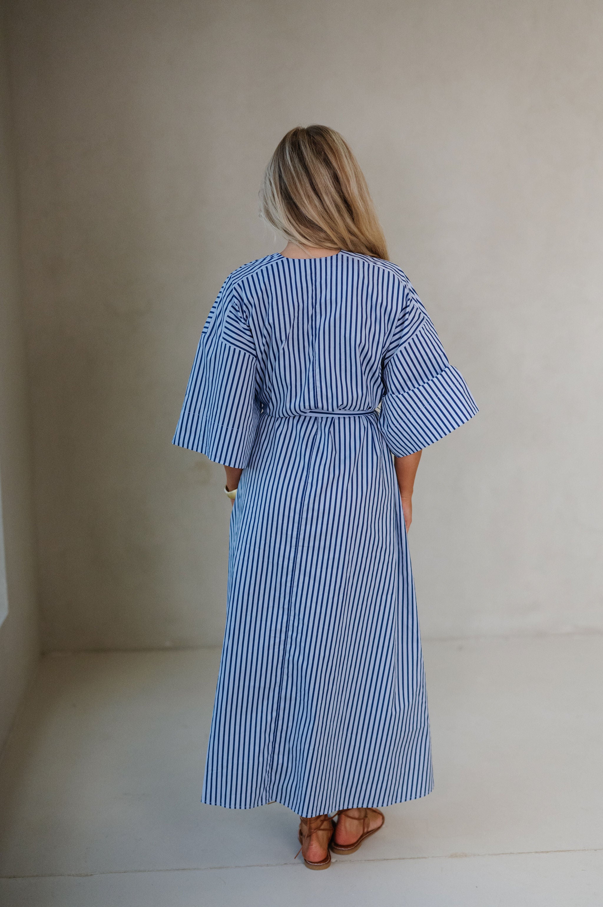 Molly Striped Midi Dress-Blue