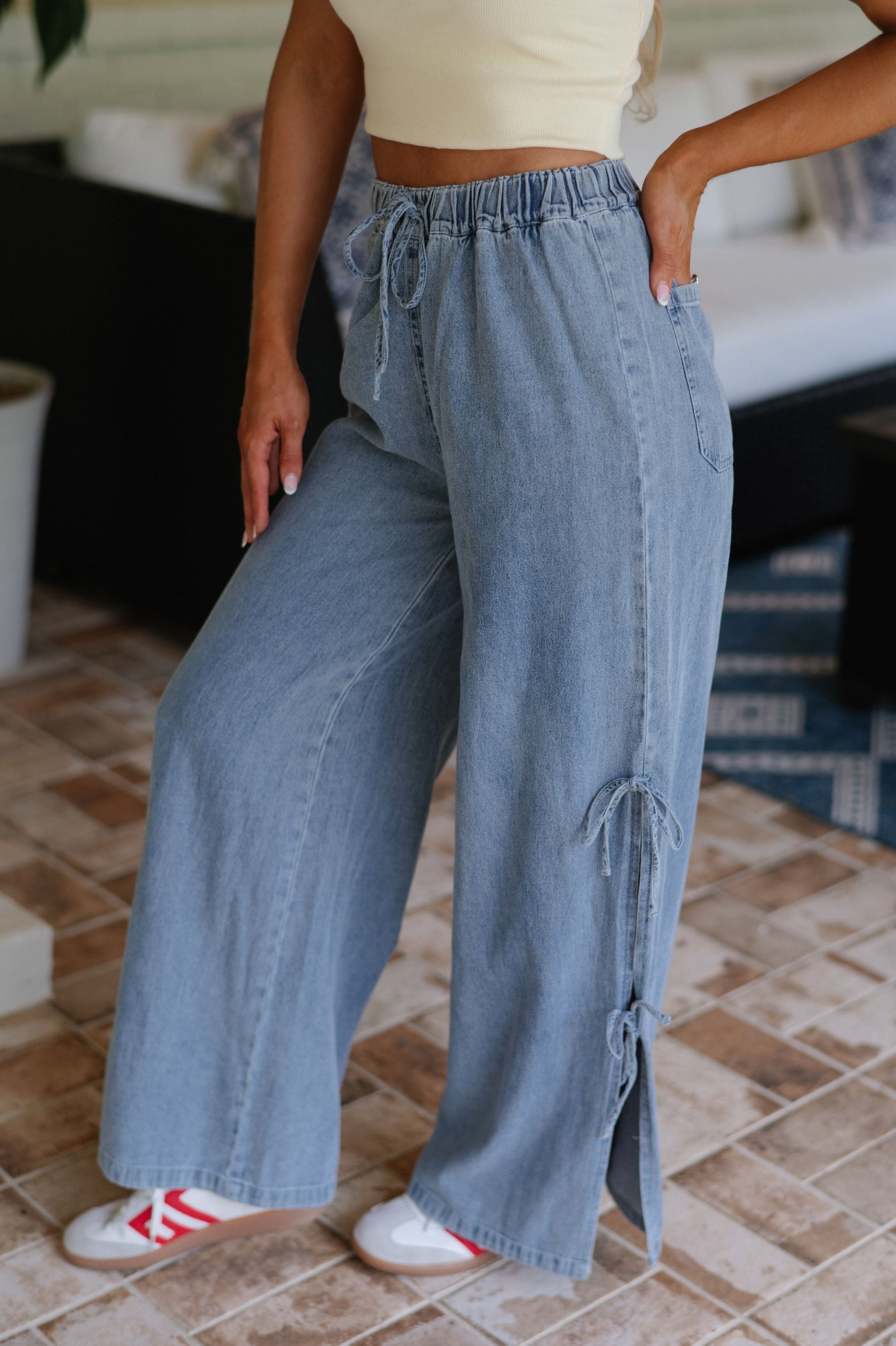 Side Tie Denim Pants