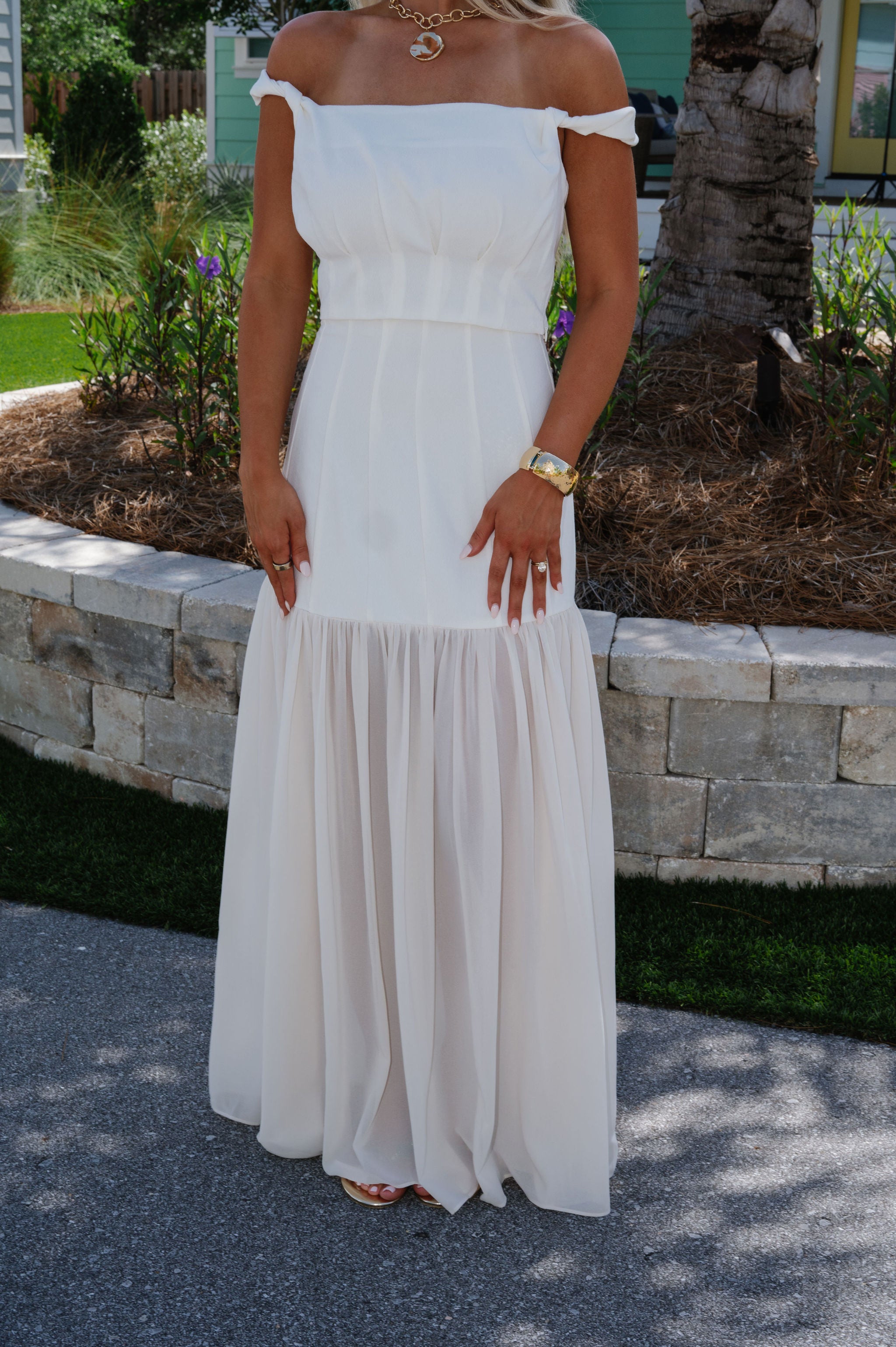 Chiffon Maxi Skirt Set-Ivory