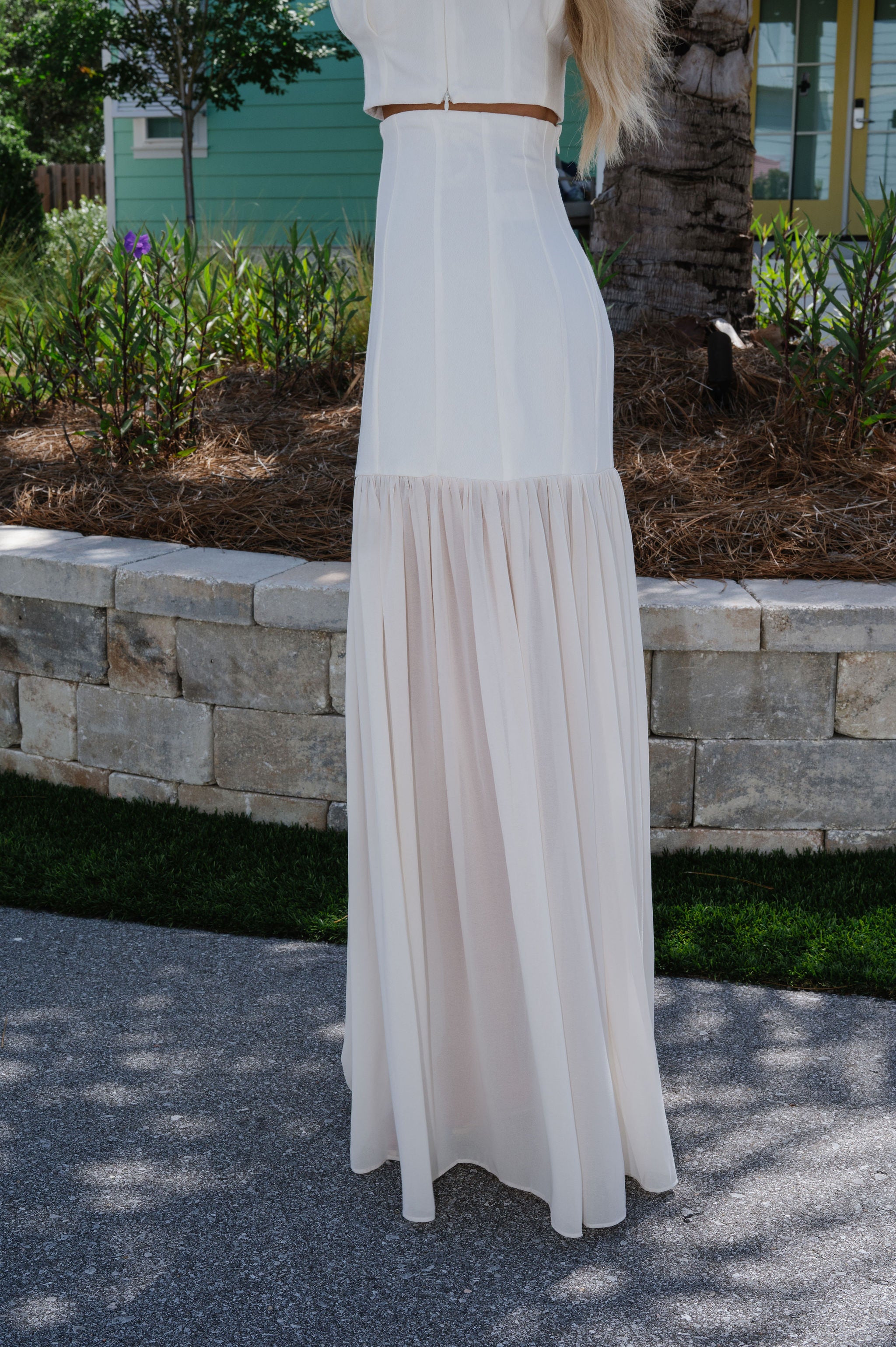 Chiffon Maxi Skirt Set-Ivory