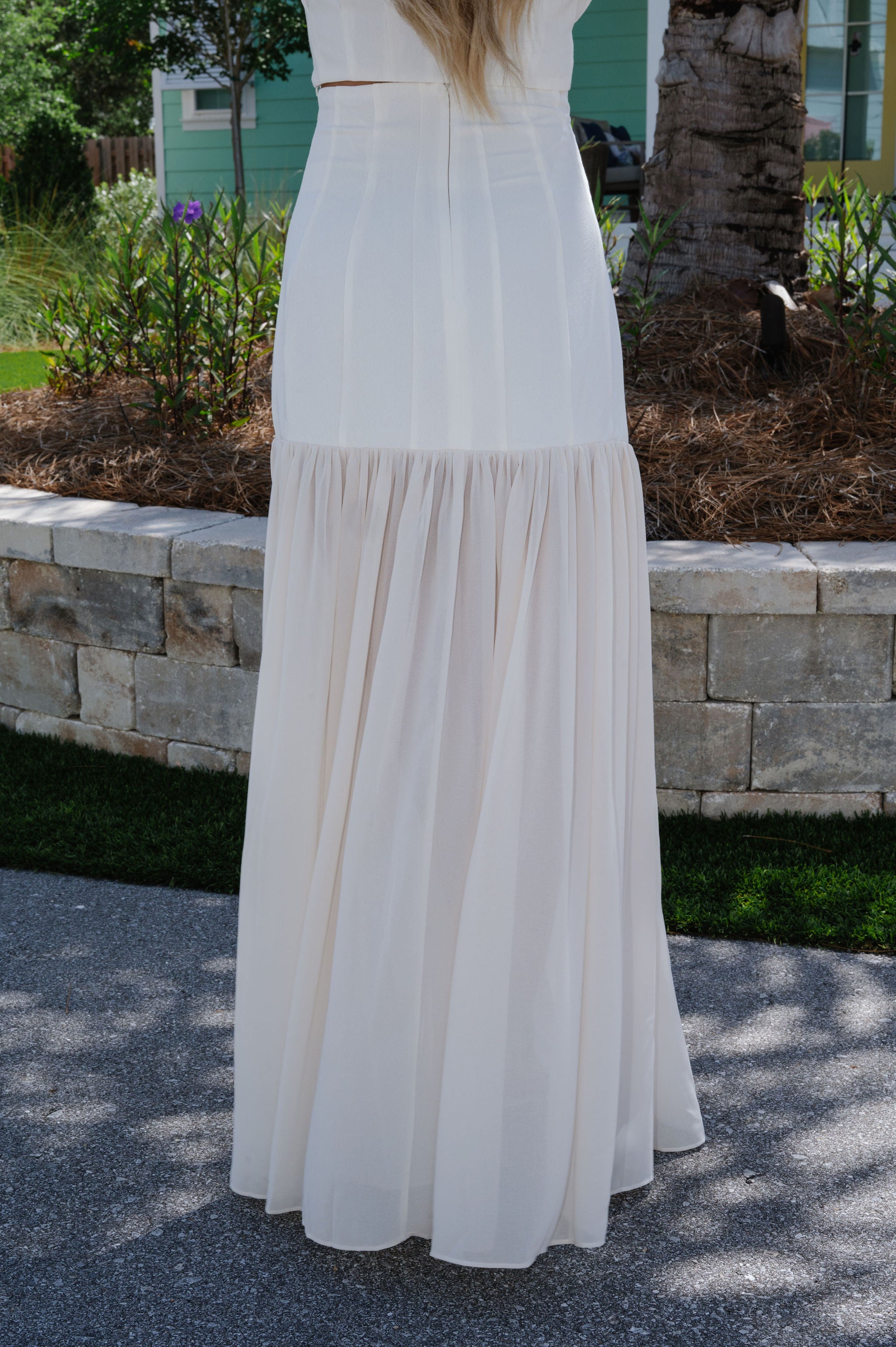 Chiffon Maxi Skirt Set-Ivory
