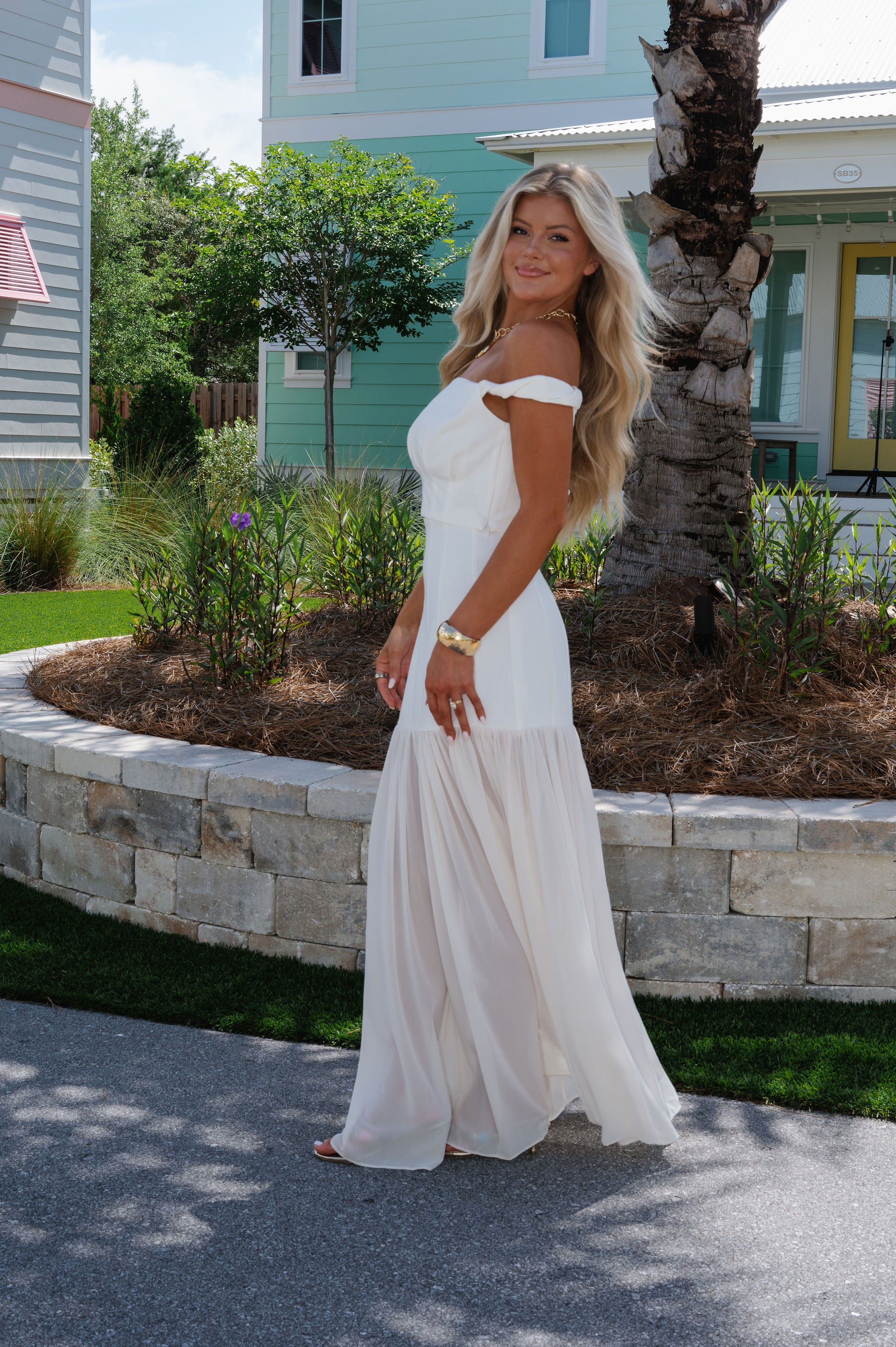 Chiffon Maxi Skirt Set-Ivory
