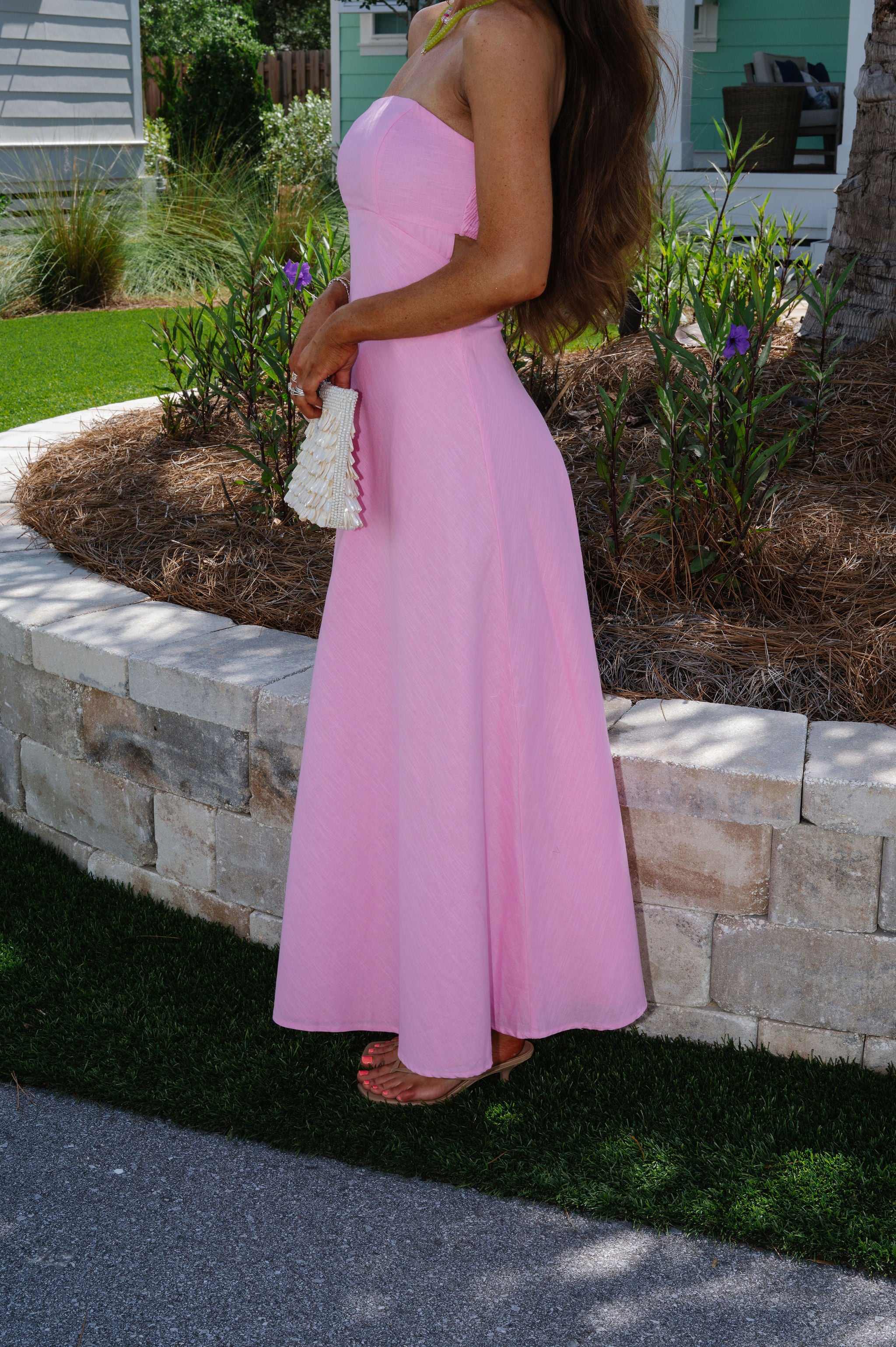 Lexie Linen Strapless Dress-Pink