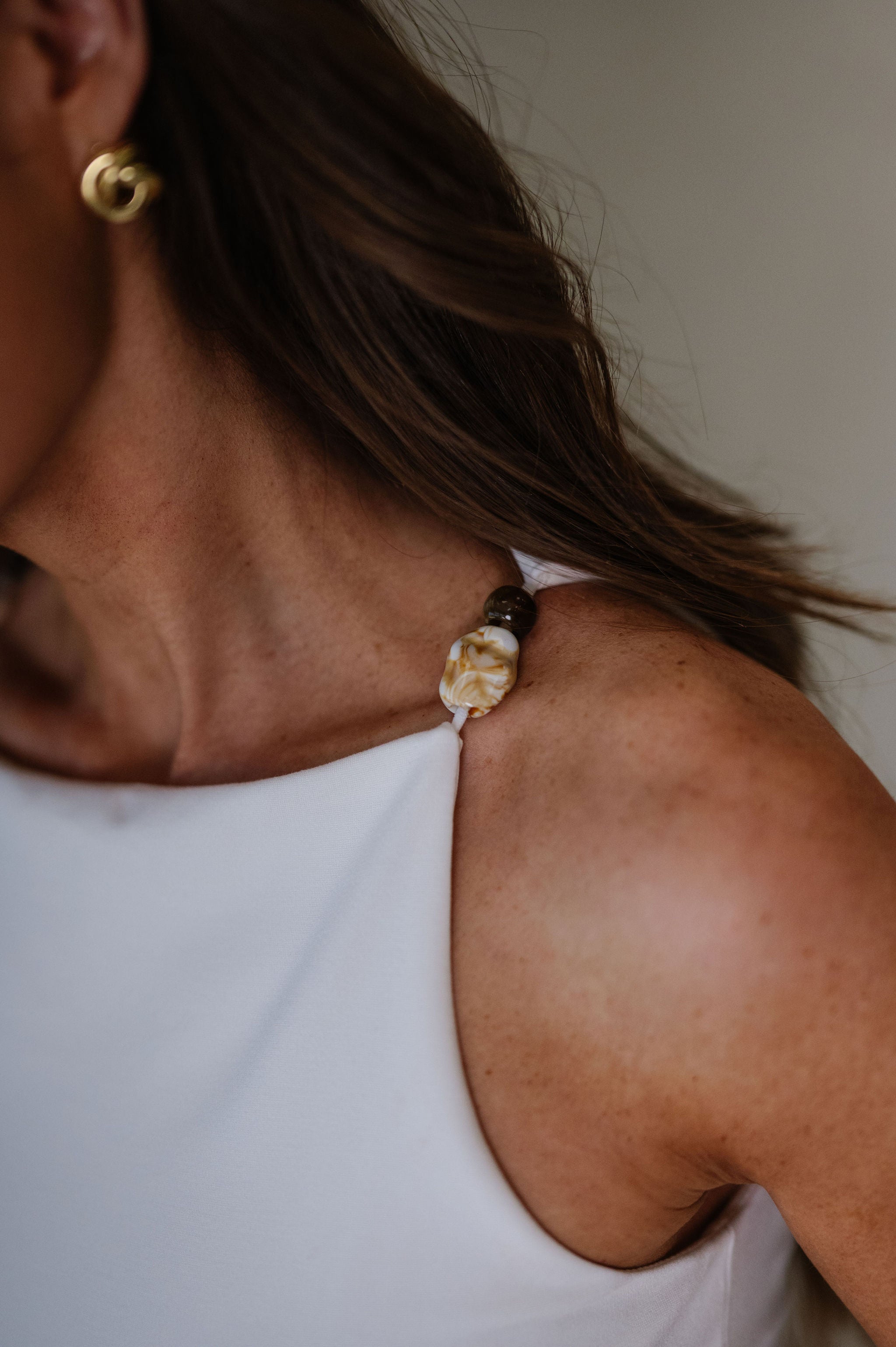 Amelia Beaded Top-Egret White