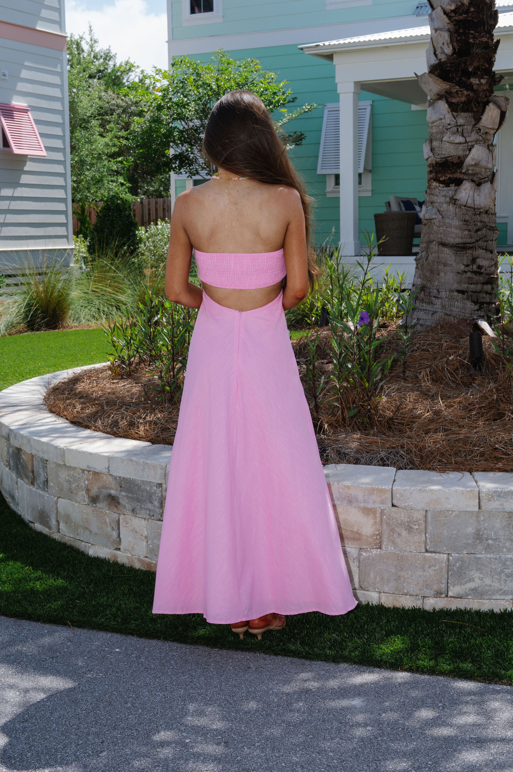 Lexie Linen Strapless Dress-Pink