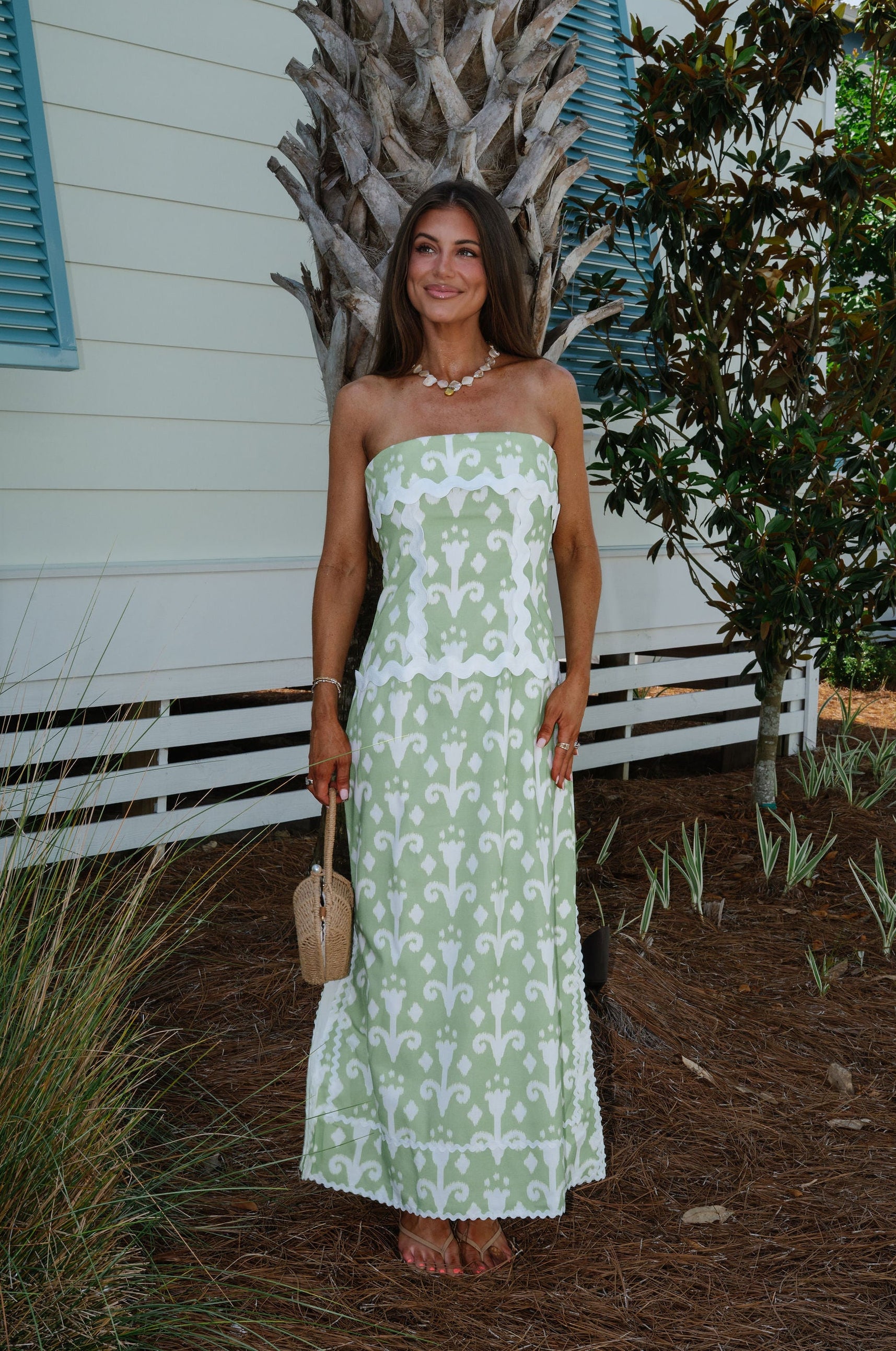 Ric Rac Maxi Dress-Green