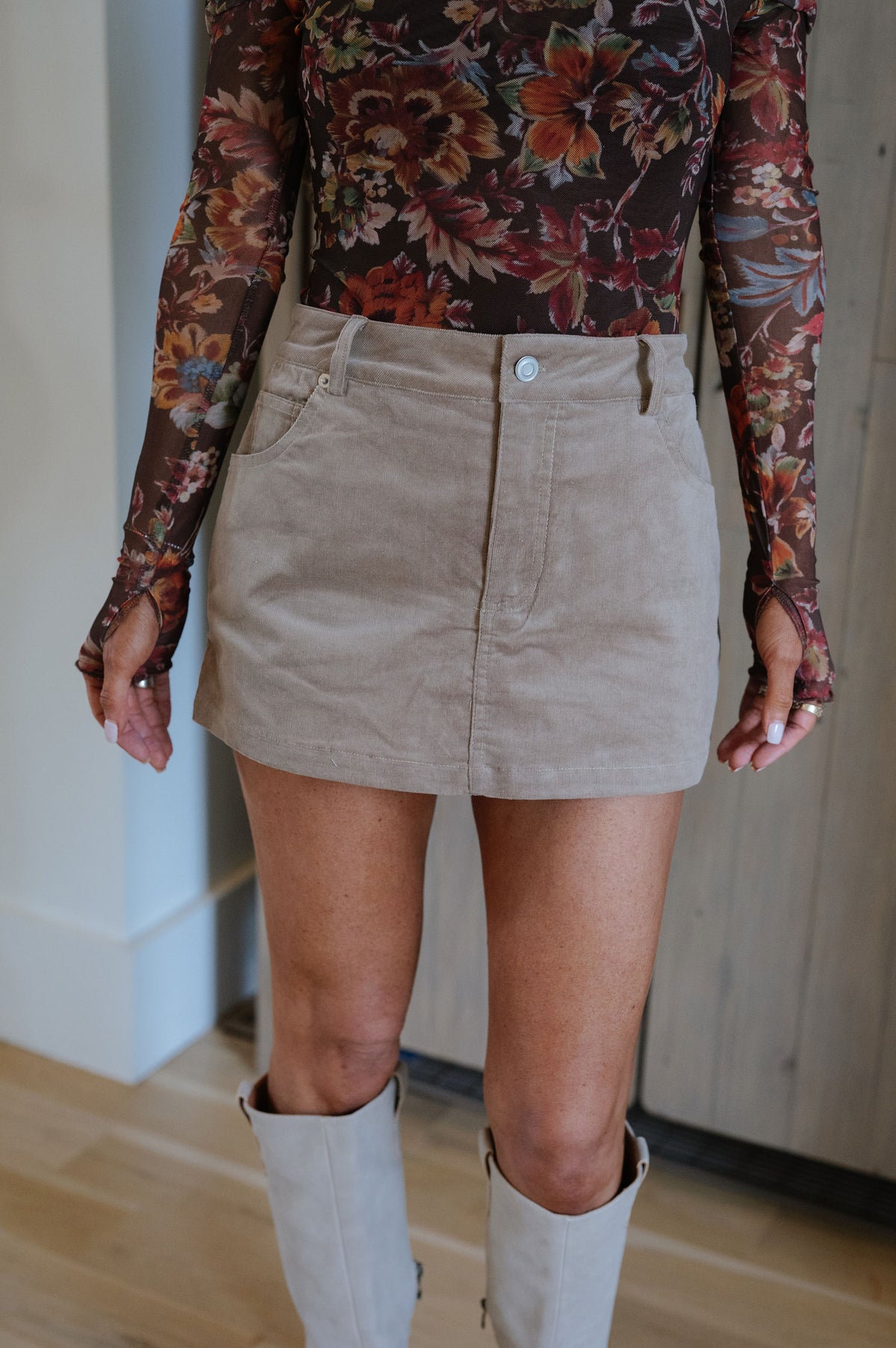 Andy Corduroy Mini Skort-Taupe