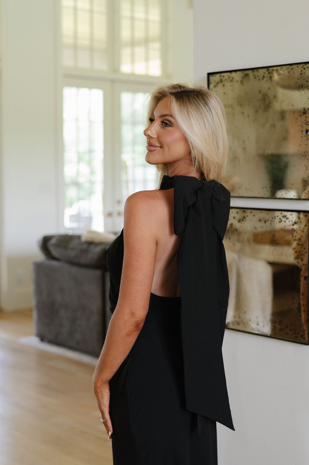 Bow Halter Maxi Dress-Black