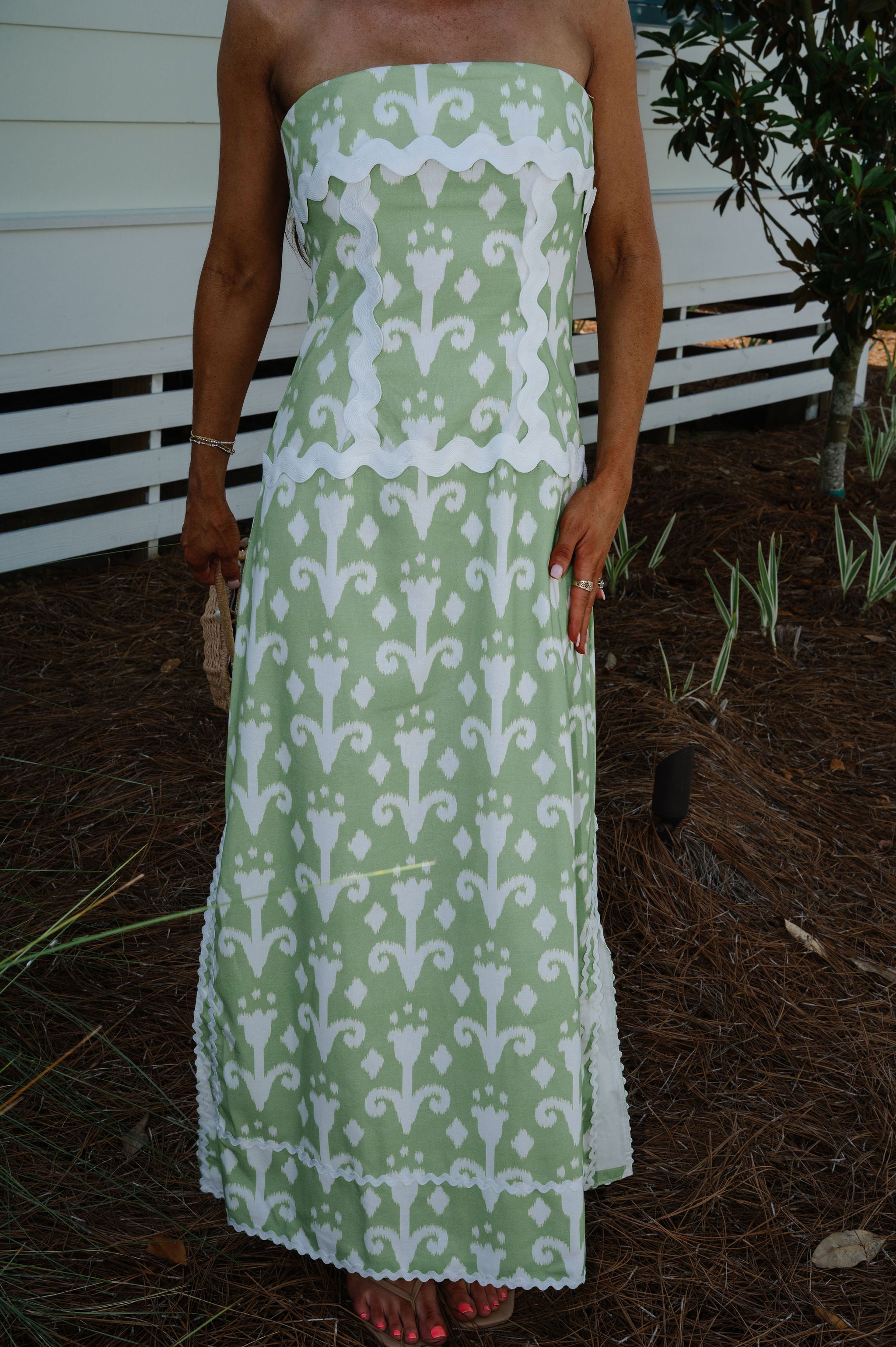 Ric Rac Maxi Dress-Green