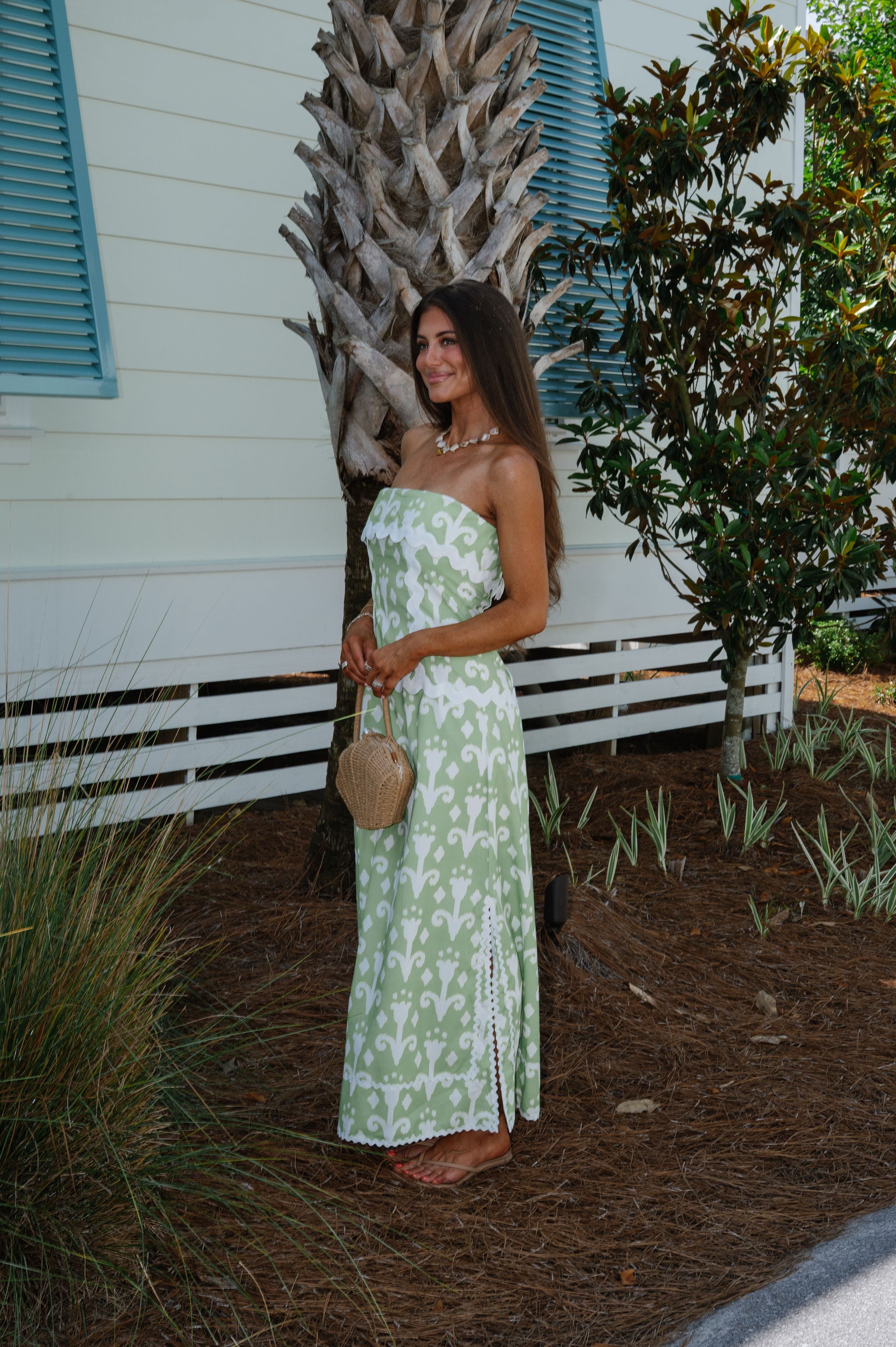 Ric Rac Maxi Dress-Green