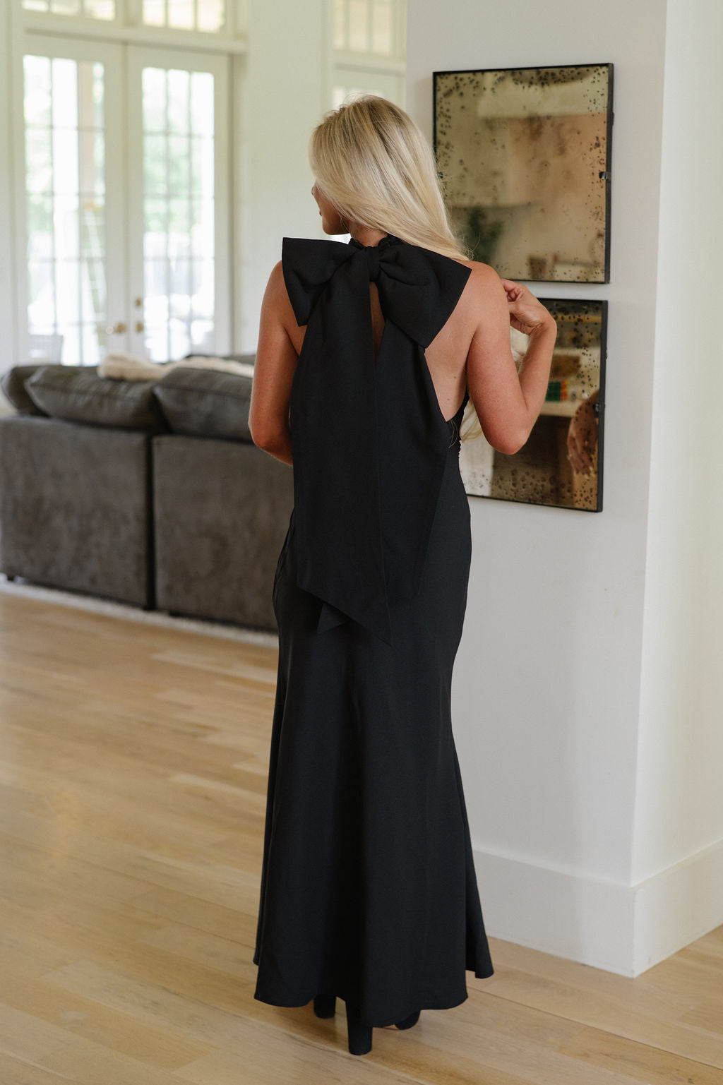 Bow Halter Maxi Dress-Black