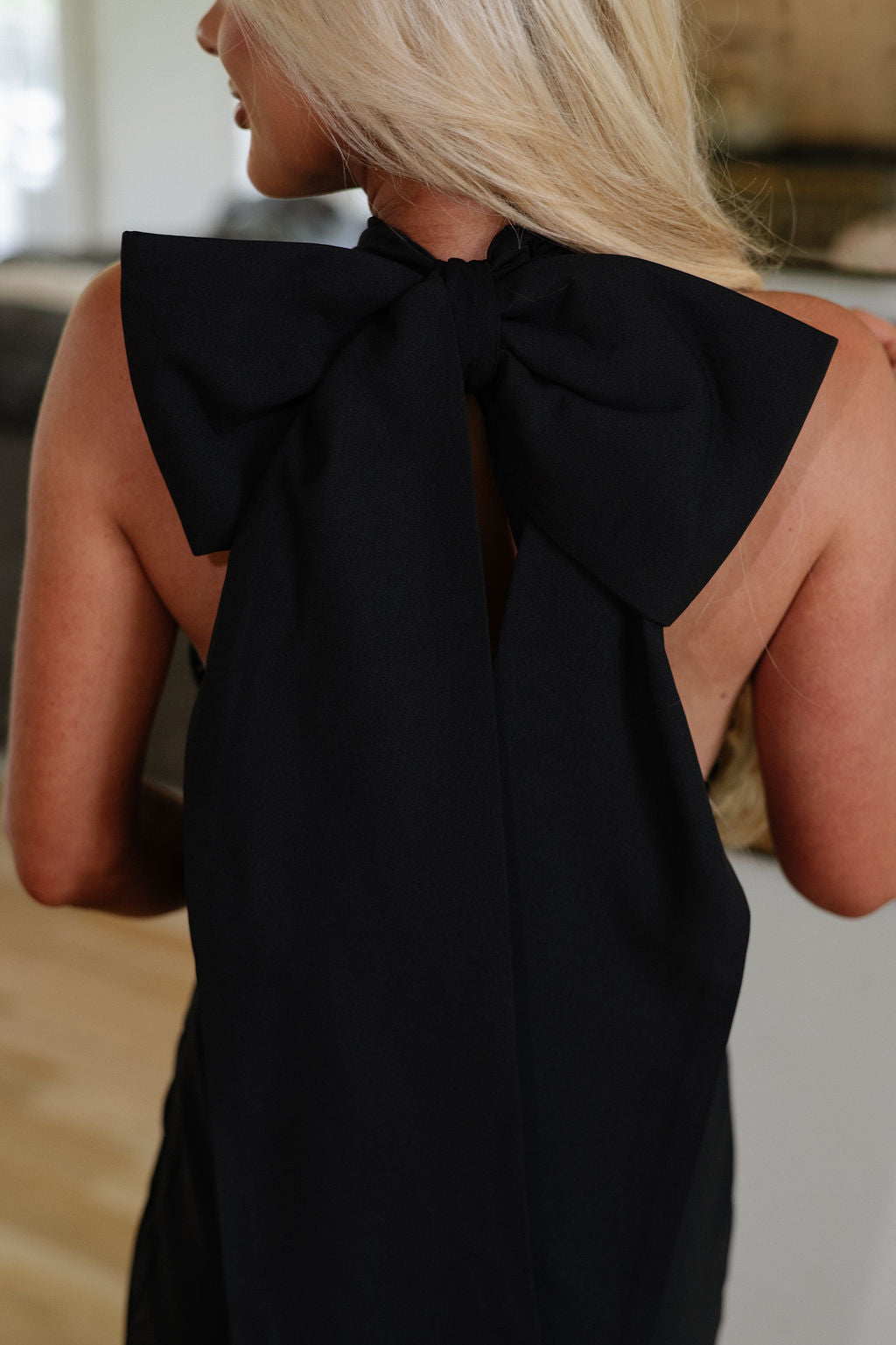 Bow Halter Maxi Dress-Black